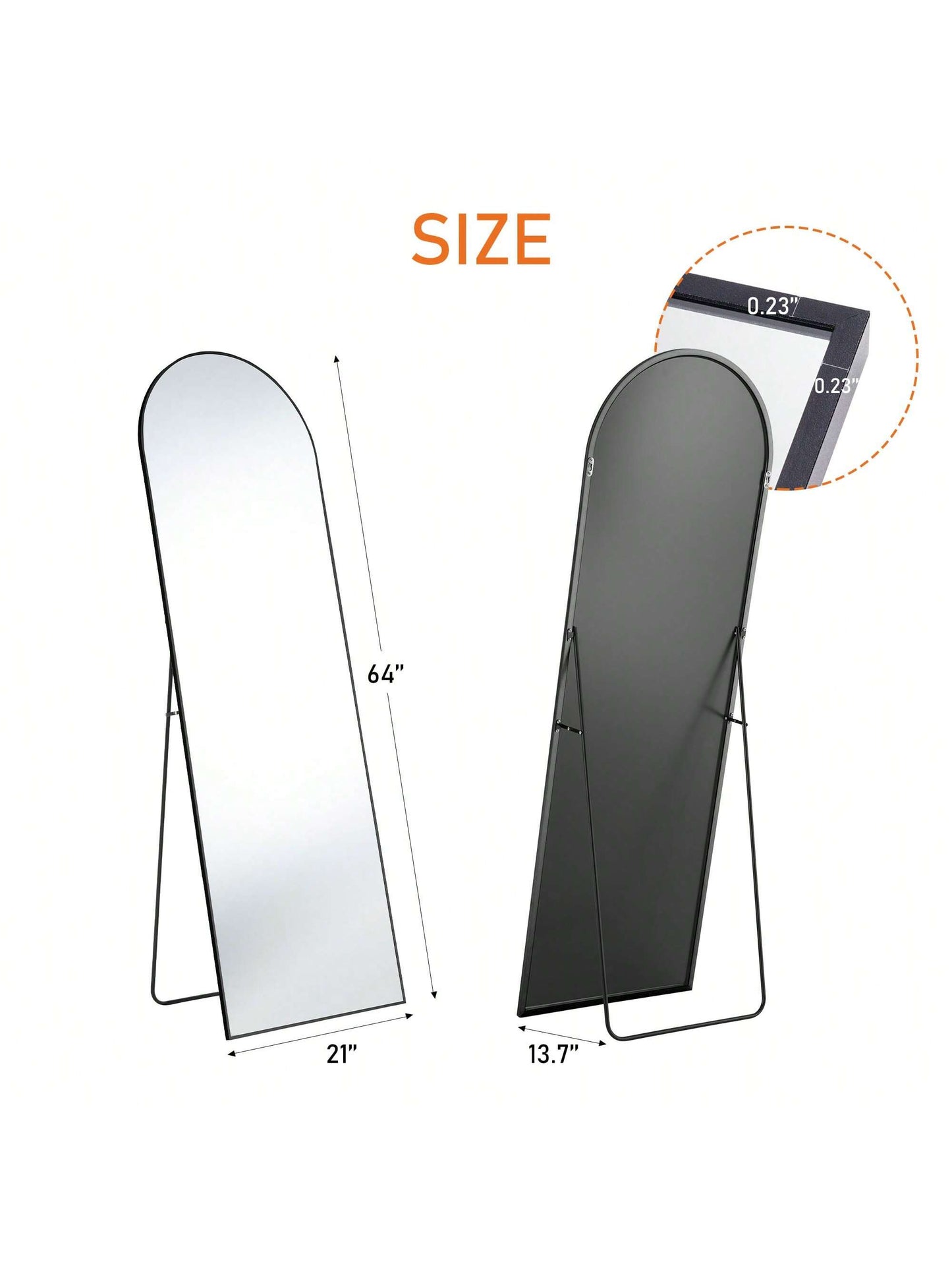 Arched Full Length Mirror – 64" x 21" Floor Mirror with Thin Aluminum Alloy Frame, Standing/Leaning/Hanging Design, Black