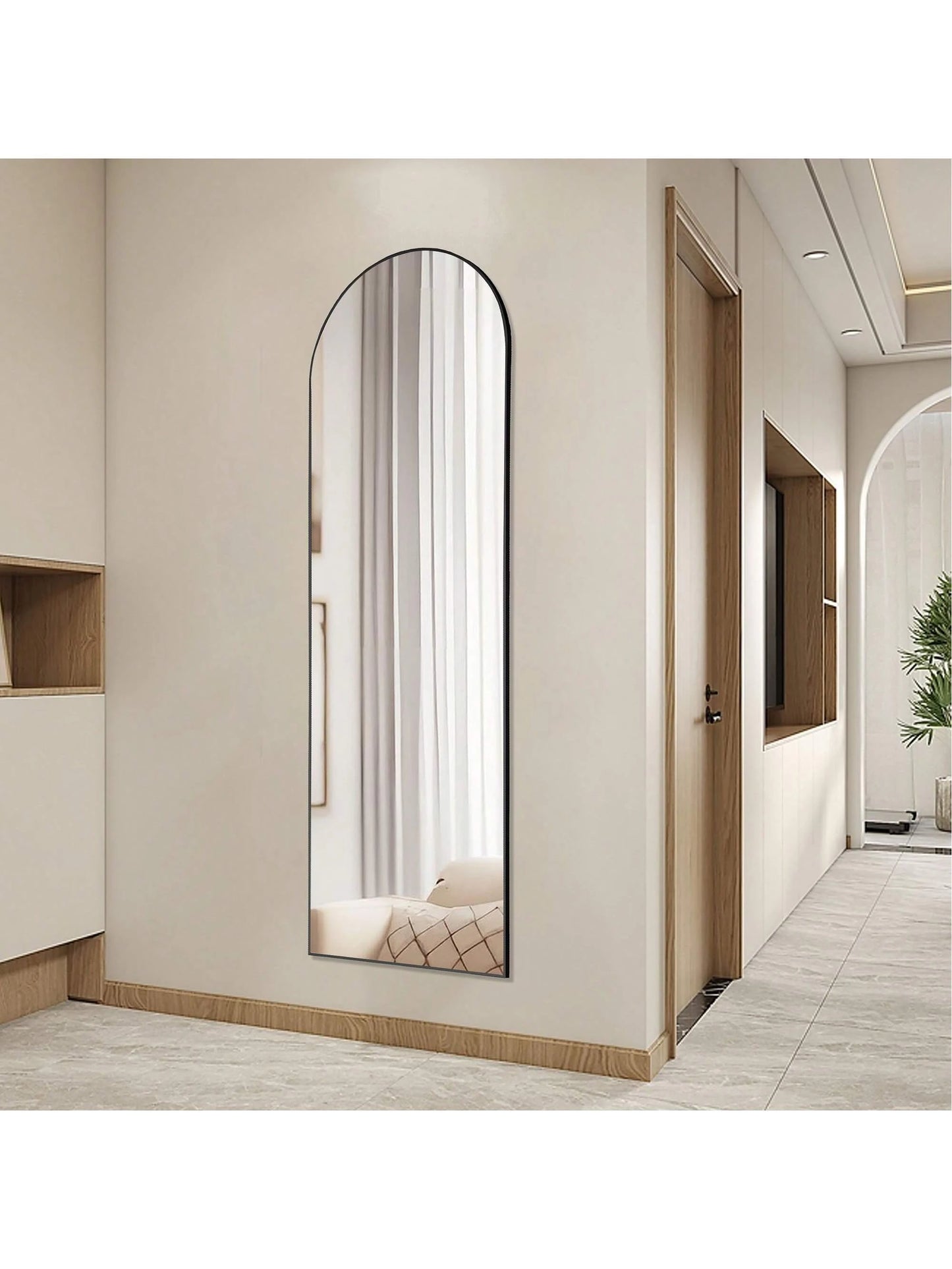 Arched Full Length Mirror – 64" x 21" Floor Mirror with Thin Aluminum Alloy Frame, Standing/Leaning/Hanging Design, Black