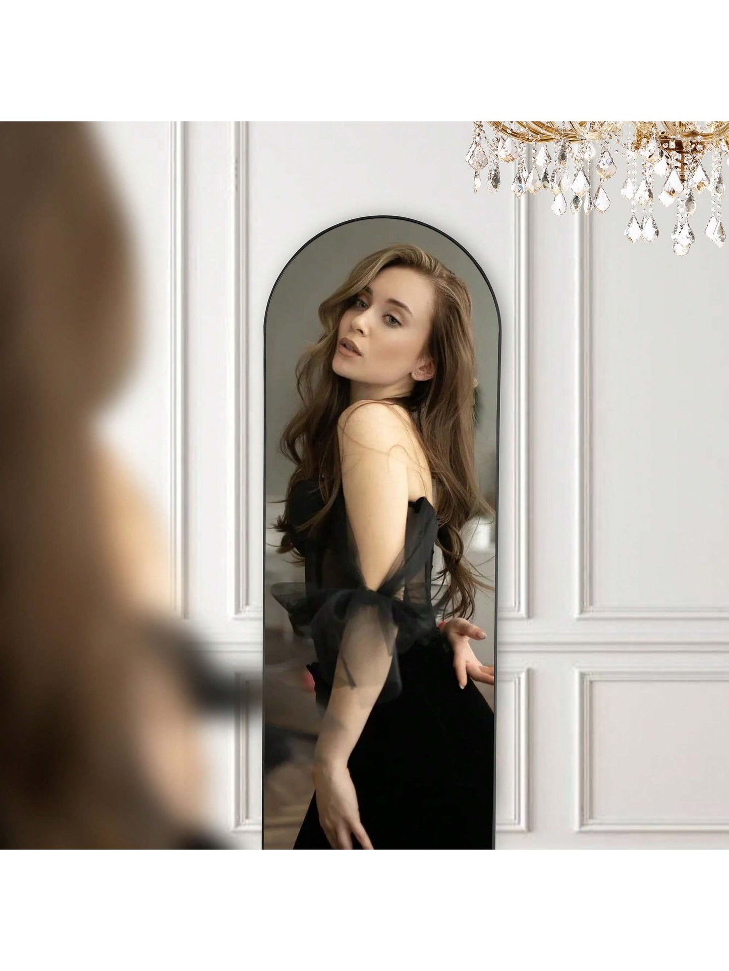 Arched Full Length Mirror – 64" x 21" Floor Mirror with Thin Aluminum Alloy Frame, Standing/Leaning/Hanging Design, Black