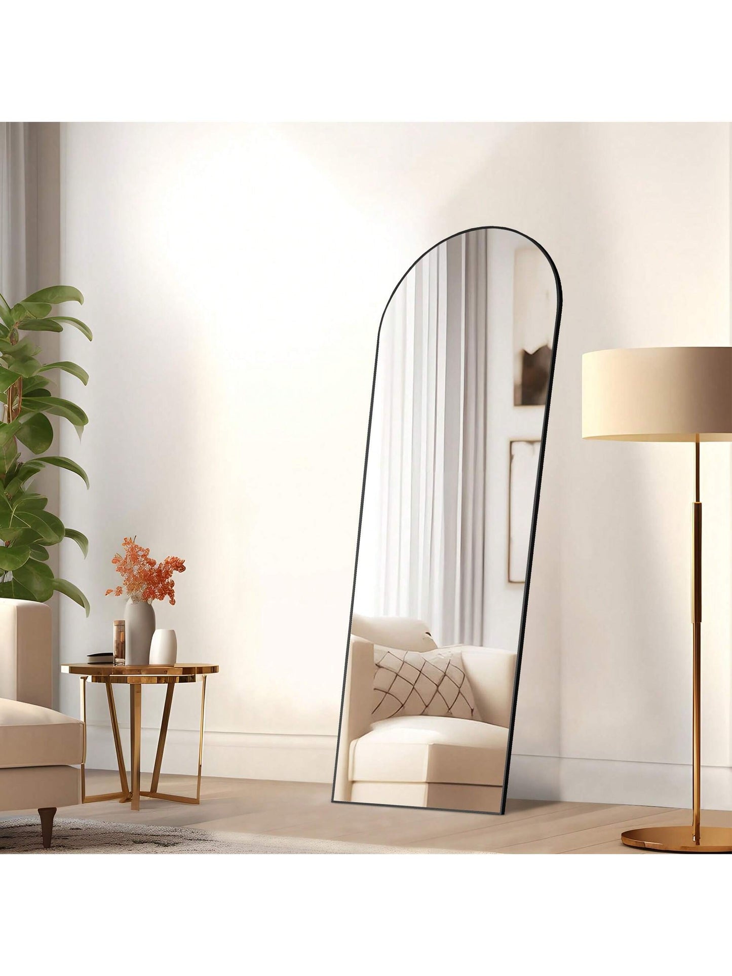 Arched Full Length Mirror – 64" x 21" Floor Mirror with Thin Aluminum Alloy Frame, Standing/Leaning/Hanging Design, Black