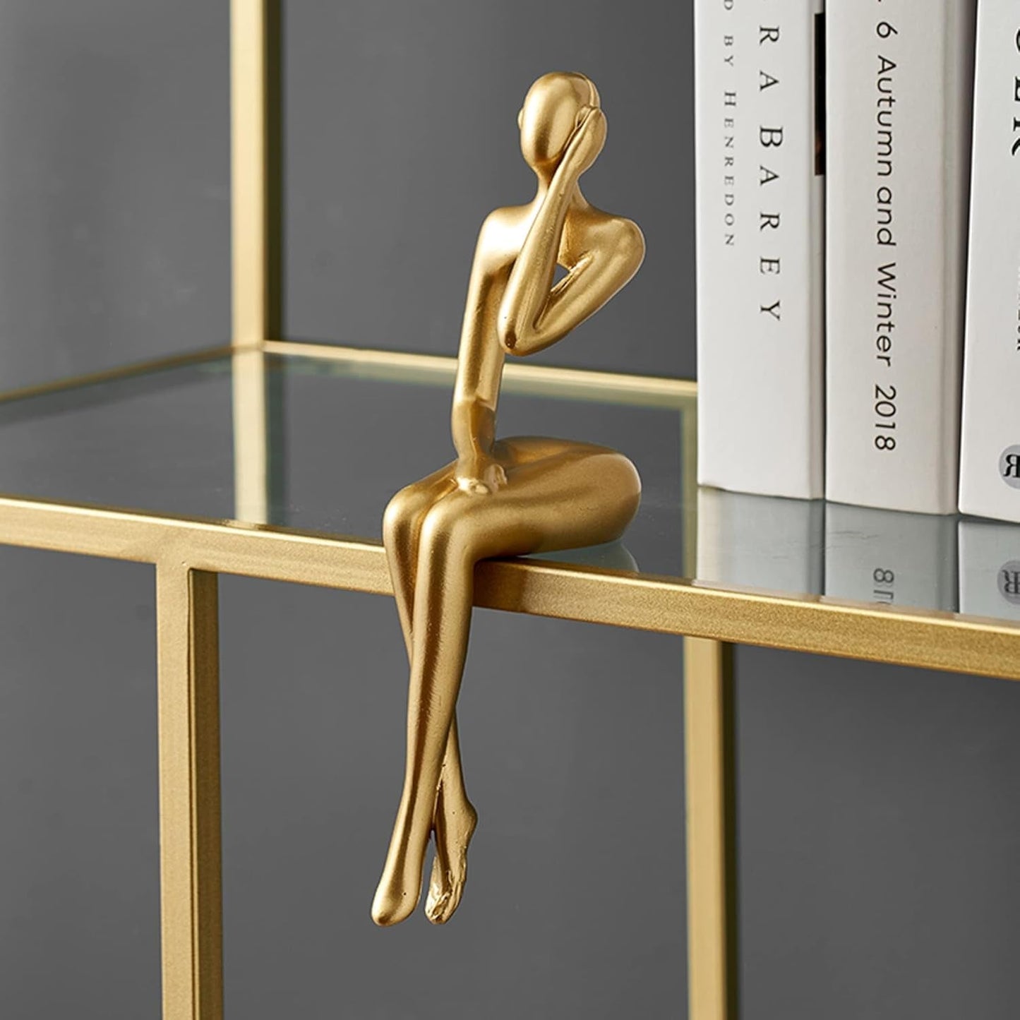 Gold Statue Home Decor - Modern Bookshelf & Desk Decor - 3 Piece Set