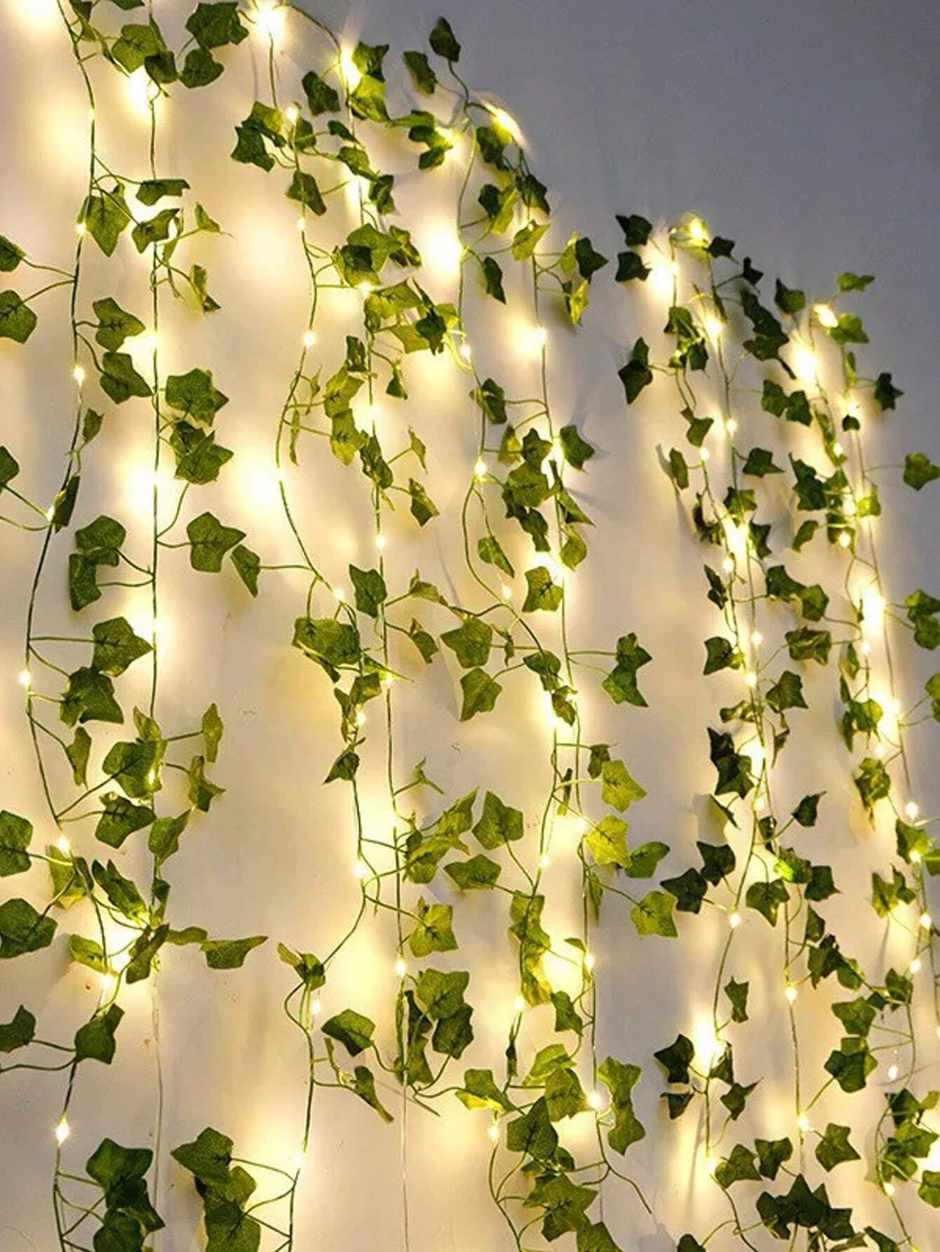 12Pcs Artificial Vine with LED String Lights – Green Leaf Fairy Vines for Bedroom, Garden, Party & Holiday Décor