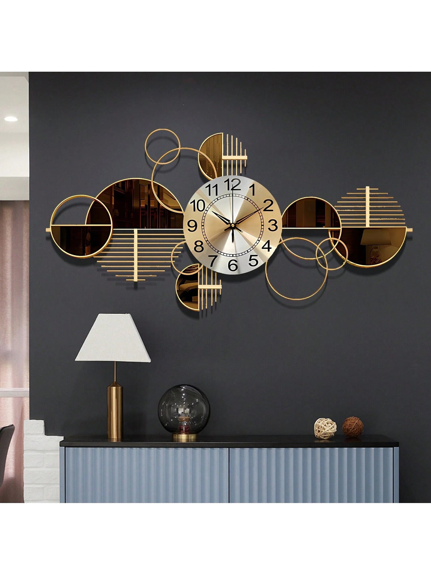 3D Metal Wall Art Clock – Silent Non-Ticking Decorative Wall Clock for Living Room & Bedroom, 34" x 17" (Coffee Brown)