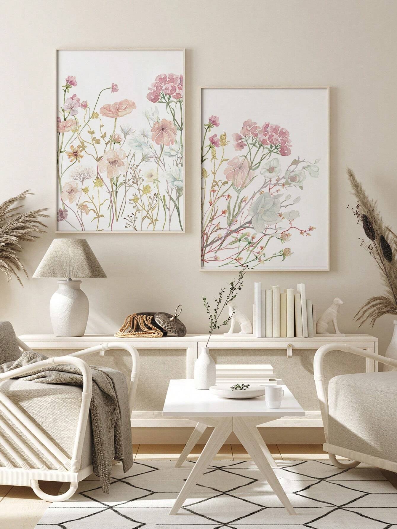 3-Piece Wildflowers Canvas Poster Set – Pink Botanical Wall Art Prints for Bedroom, Living Room & Office Decor (Unframed)