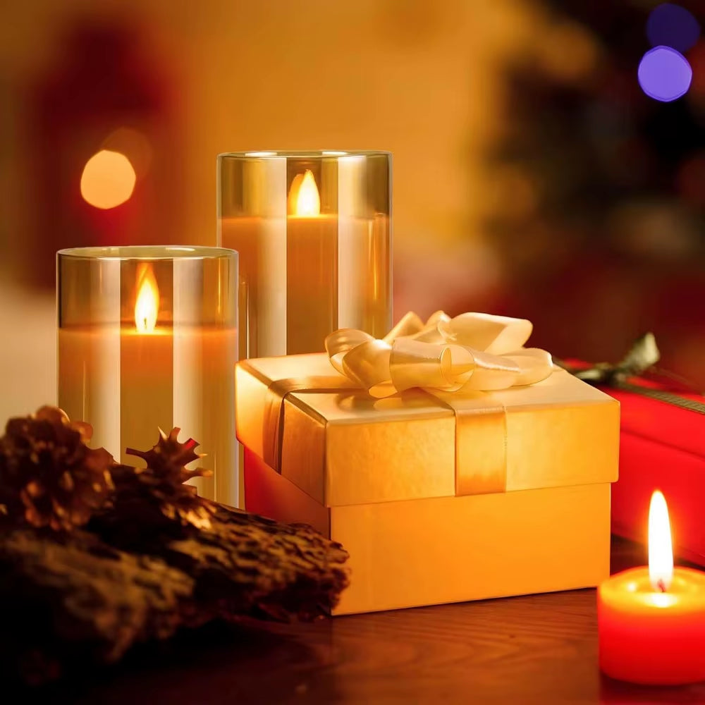 Set of 3 LED Flameless Candles – Acrylic Battery Candles with Remote Control & Timer, Warm Glow for Weddings, Holidays & Home Decor