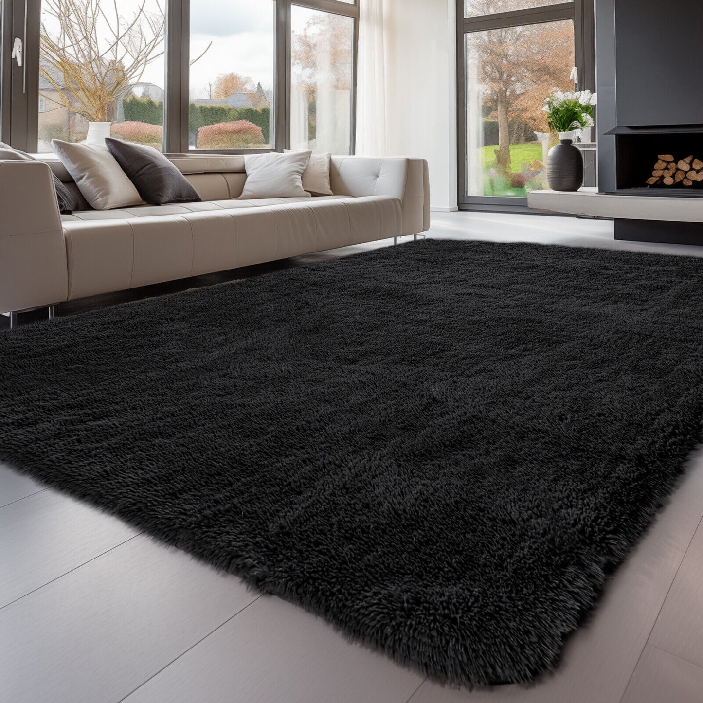 Large Grey Shaggy Area Rug – Ultra-Soft Fluffy Carpet with Non-Slip Bottom for Living Room & Bedroom