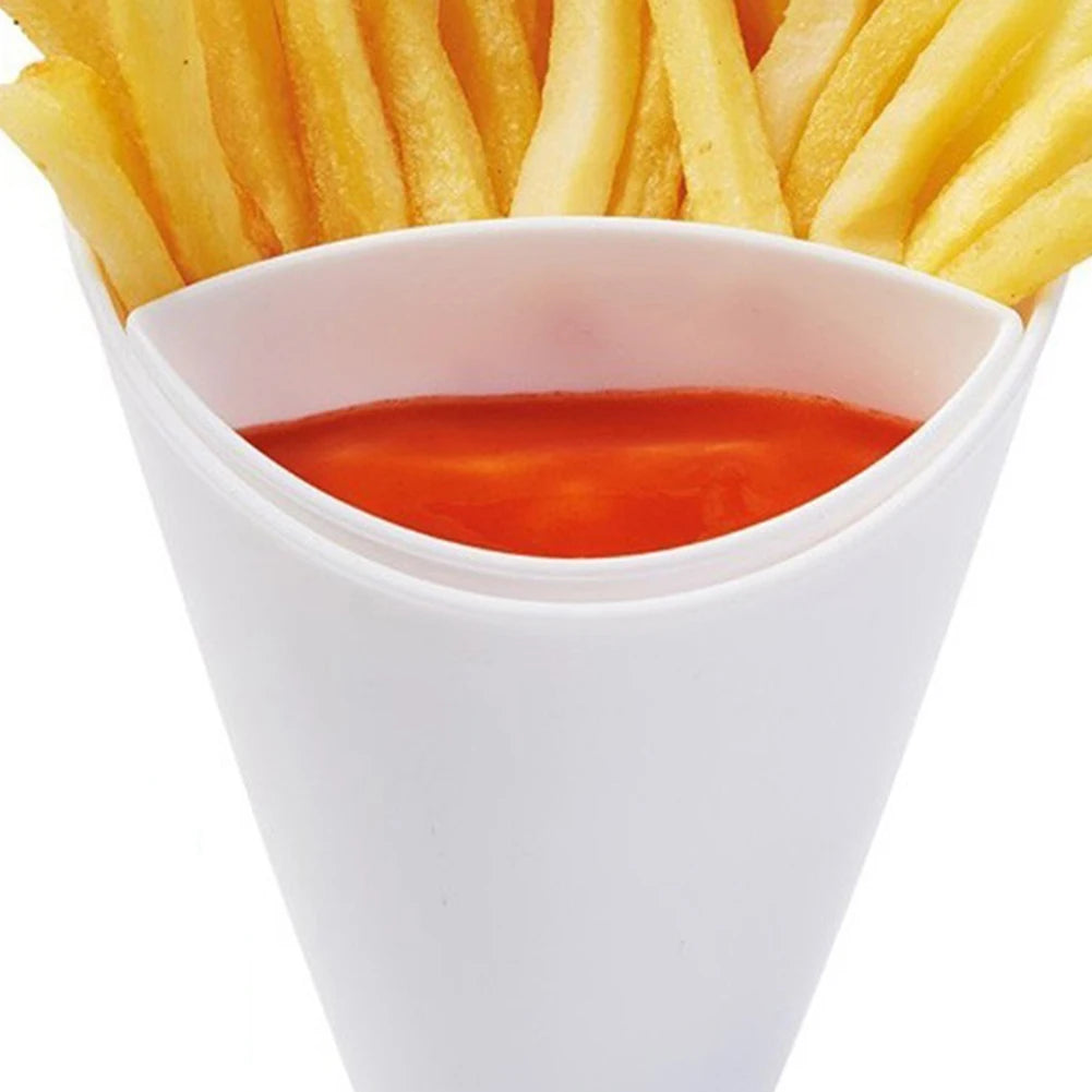 Modern Snack Cone Holder with Dual Dip Cups – Sleek French Fry & Sauce Serving Solution