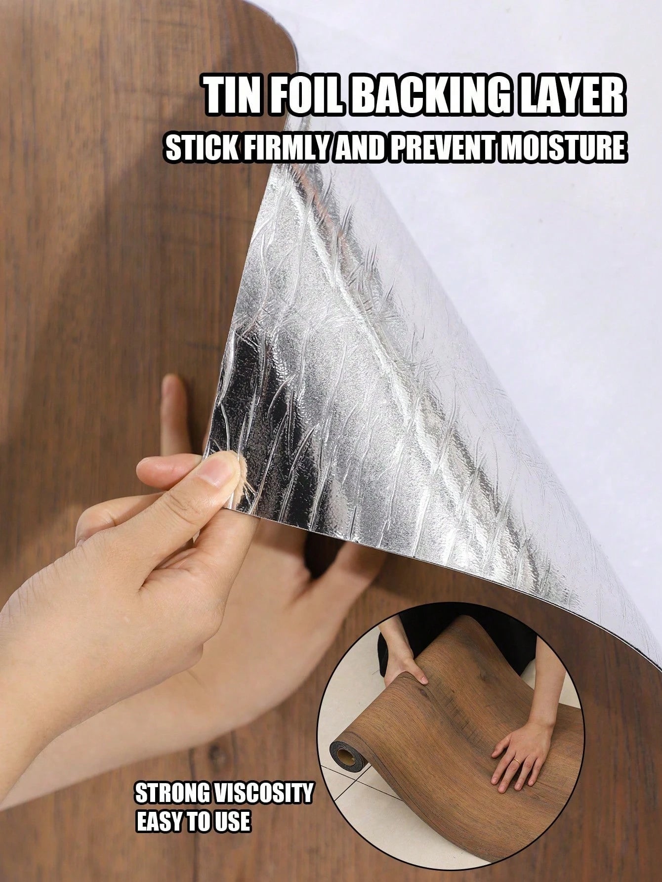 Peel & Stick Vinyl Flooring Roll – 300cm/118in Self-Adhesive Waterproof Wood Plank Floor Covering for Any Room