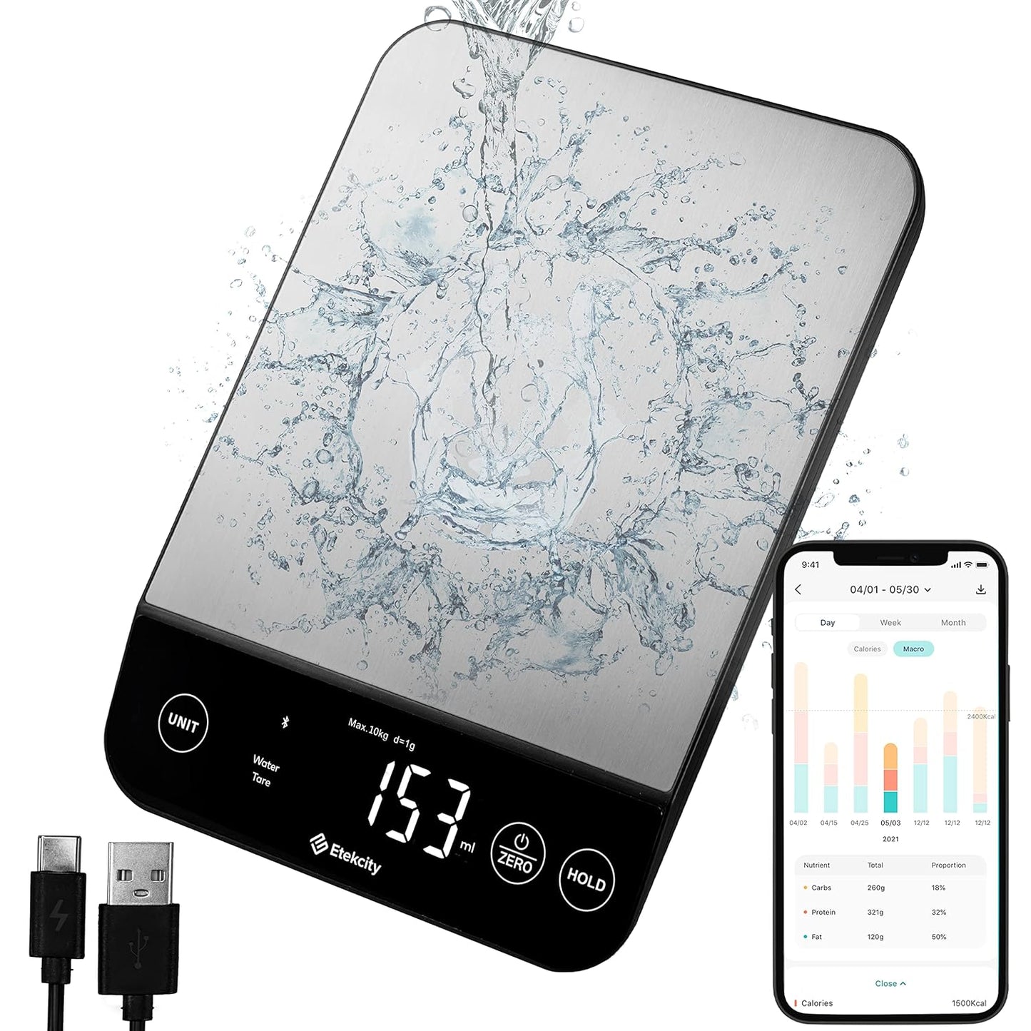 Digital Food Kitchen Scale โ Stainless Steel with LCD Display, 5-Unit Modes, Tare Function & Batteries Included (11lb Capacity)