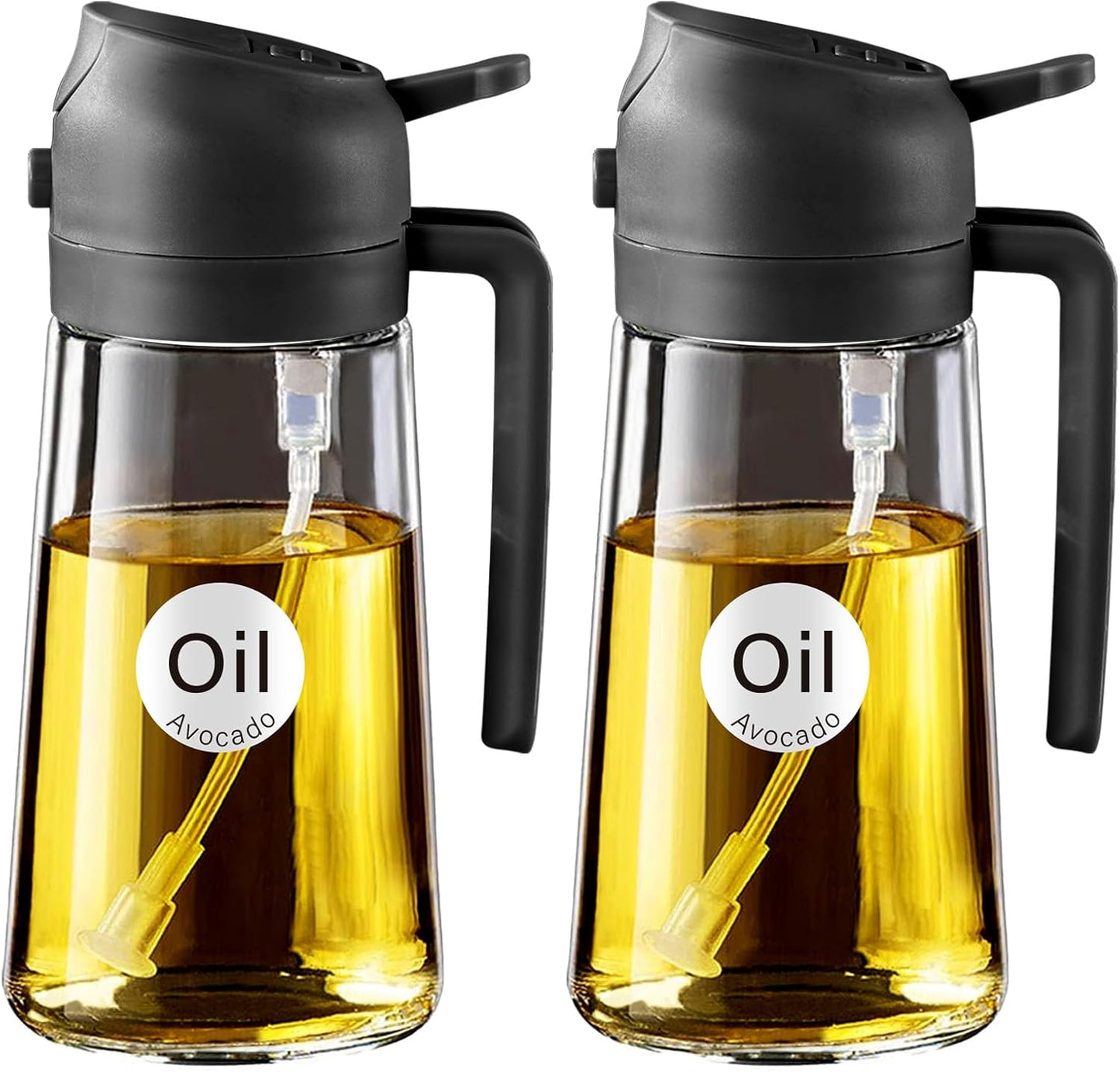 2-in-1 Olive Oil Dispenser & Sprayer – 16oz Glass Bottle for Cooking, Salad, BBQ (Black)