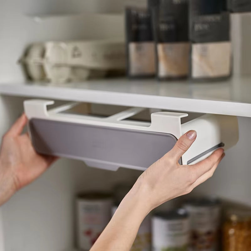 Under-Shelf Spice Rack Drawer – Self-Adhesive Pull-Out Organizer for Kitchen Seasoning Bottles