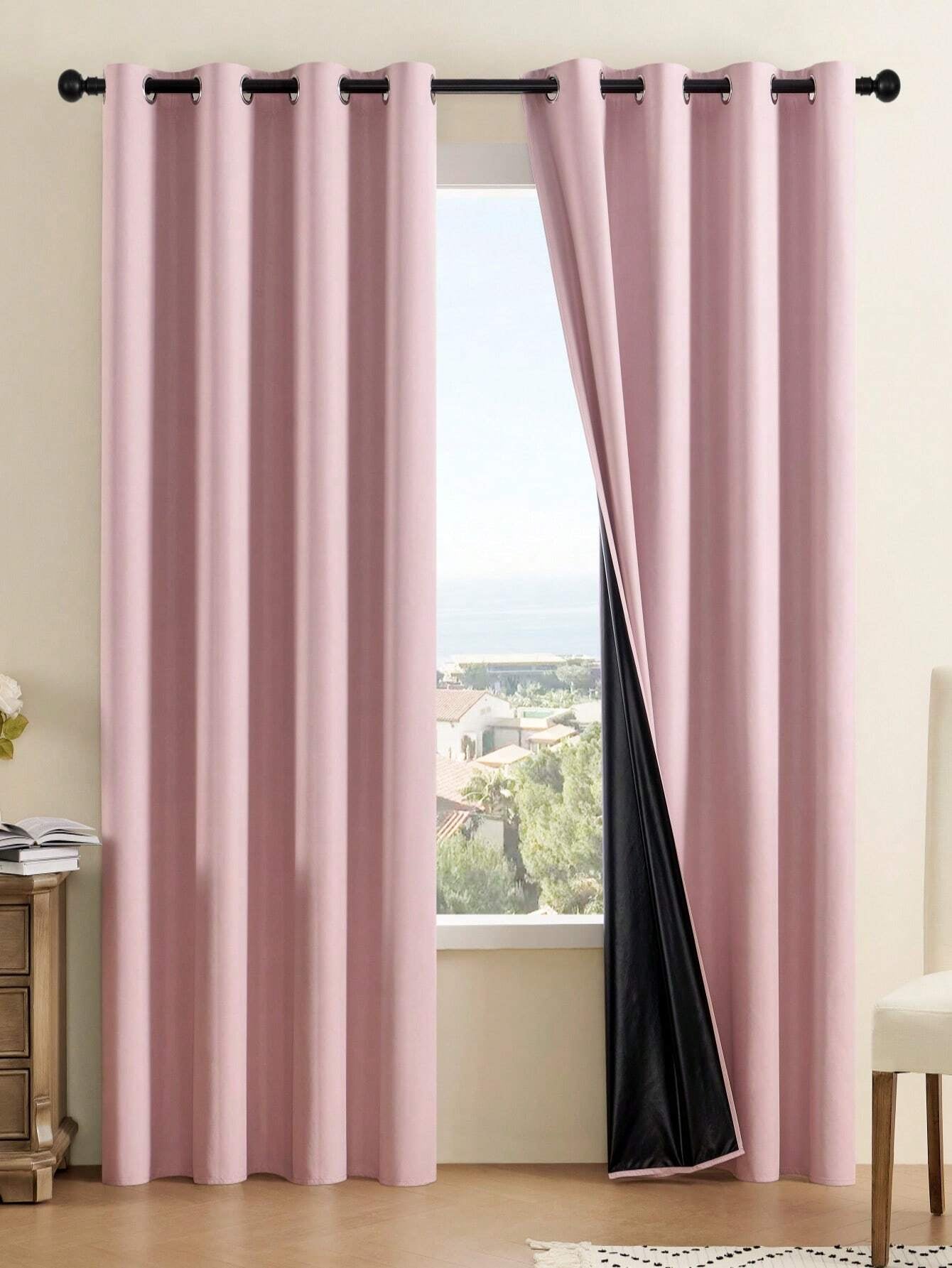 Blackout Curtain Panels – 2Pcs Pink Waterproof Grommet Top Drapes for Bedroom, Living Room & More