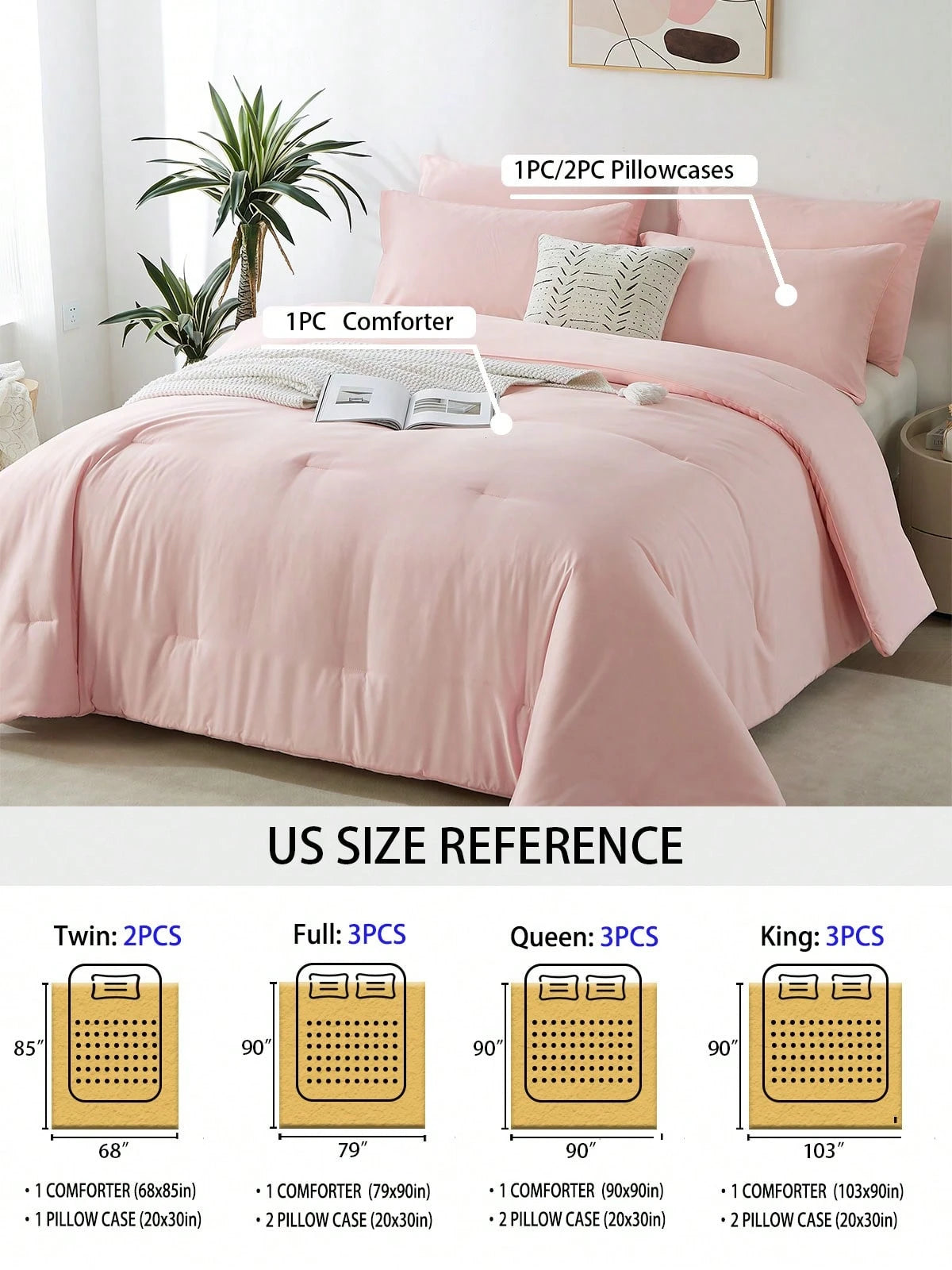 2/3-Piece Super Soft Pink Comforter Set – Queen Size Bedding for All Seasons