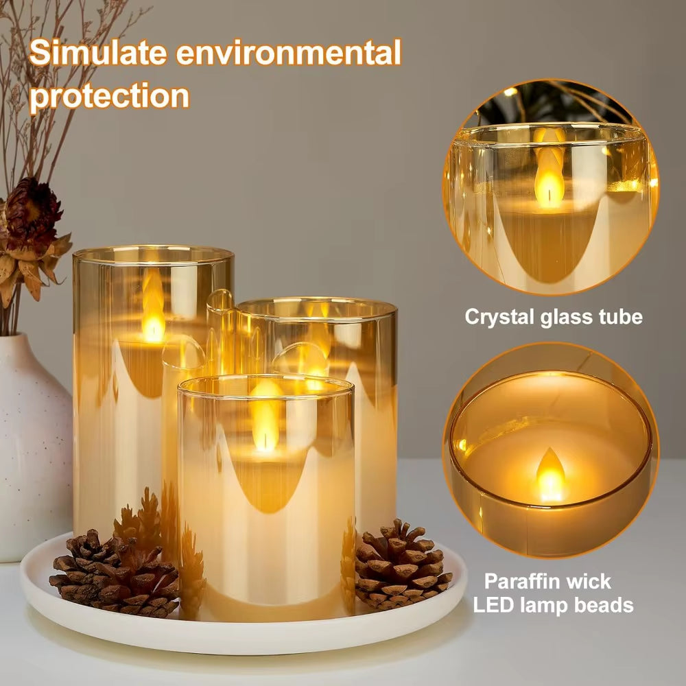 Set of 3 LED Flameless Candles – Acrylic Battery Candles with Remote Control & Timer, Warm Glow for Weddings, Holidays & Home Decor