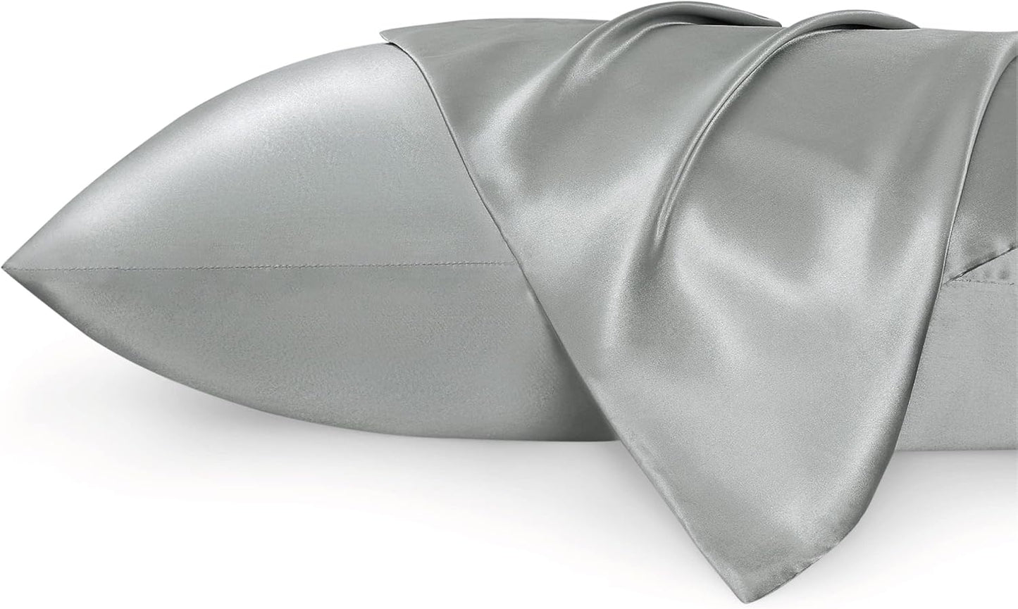 Satin Pillowcases – Queen Size Set of 2, Silk-Like Cooling Pillow Covers for Hair & Skin, Silver Grey (20x30")