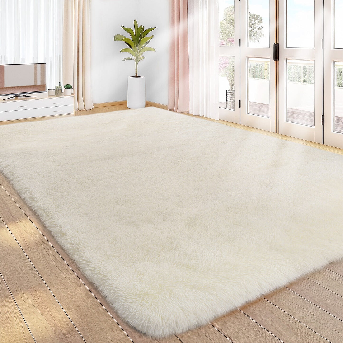 Large Grey Shaggy Area Rug – Ultra-Soft Fluffy Carpet with Non-Slip Bottom for Living Room & Bedroom