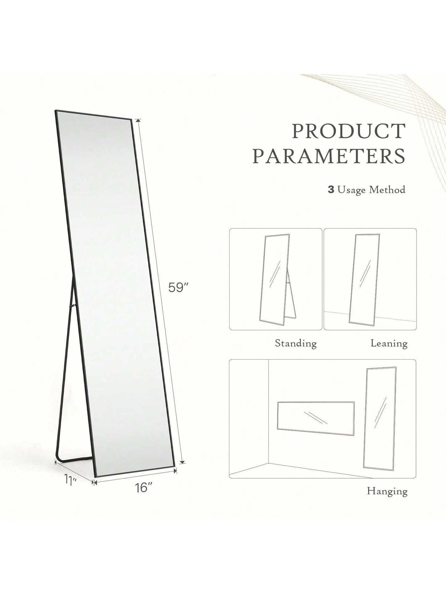 Full Length Standing Mirror – 64"x21" Floor Mirror with Aluminum Frame for Bedroom & Living Spaces