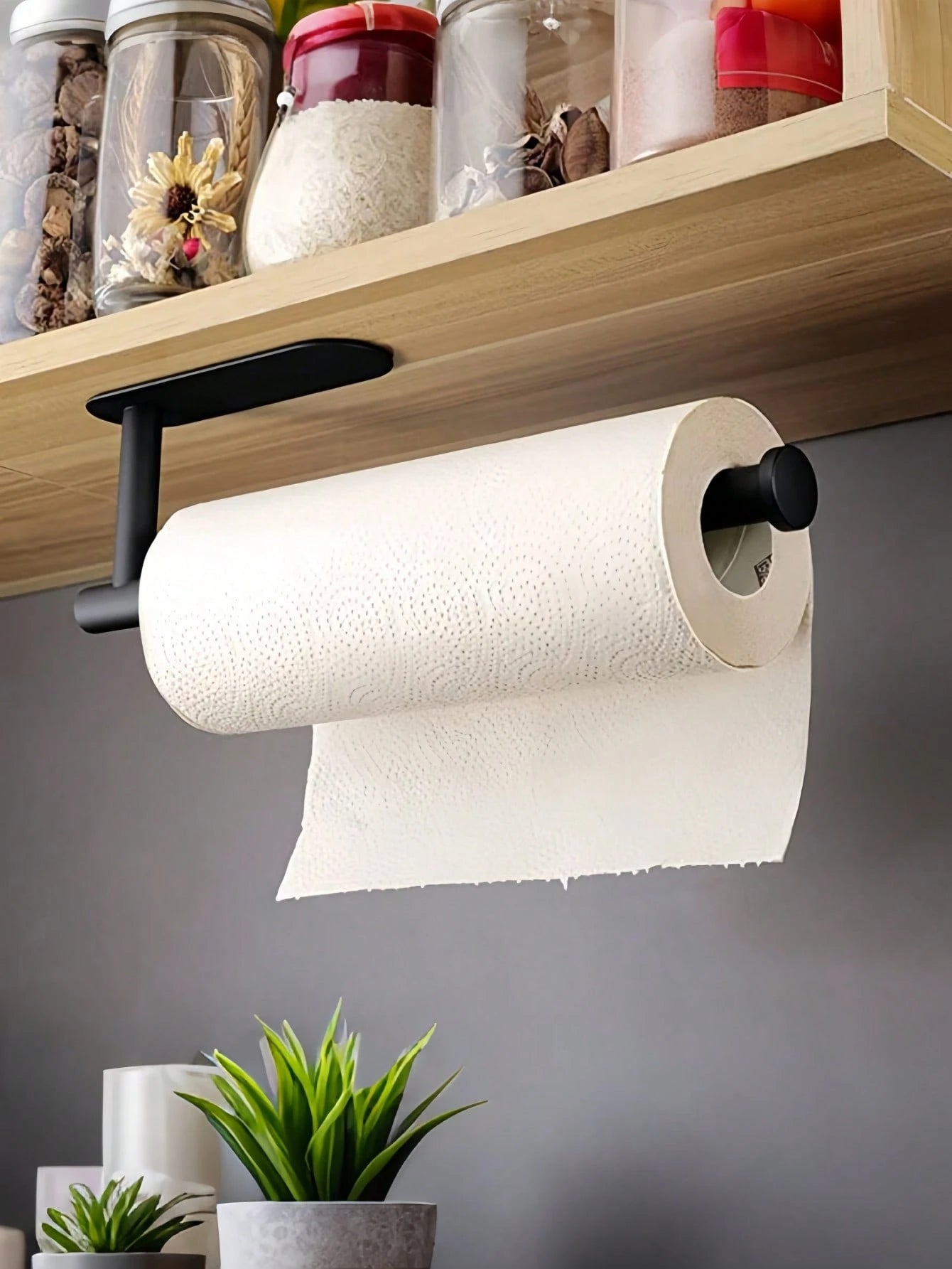 1PC Punch-Free Black Wall-Mounted Tissue Rack – Self-Adhesive & Multifunctional Storage Solution