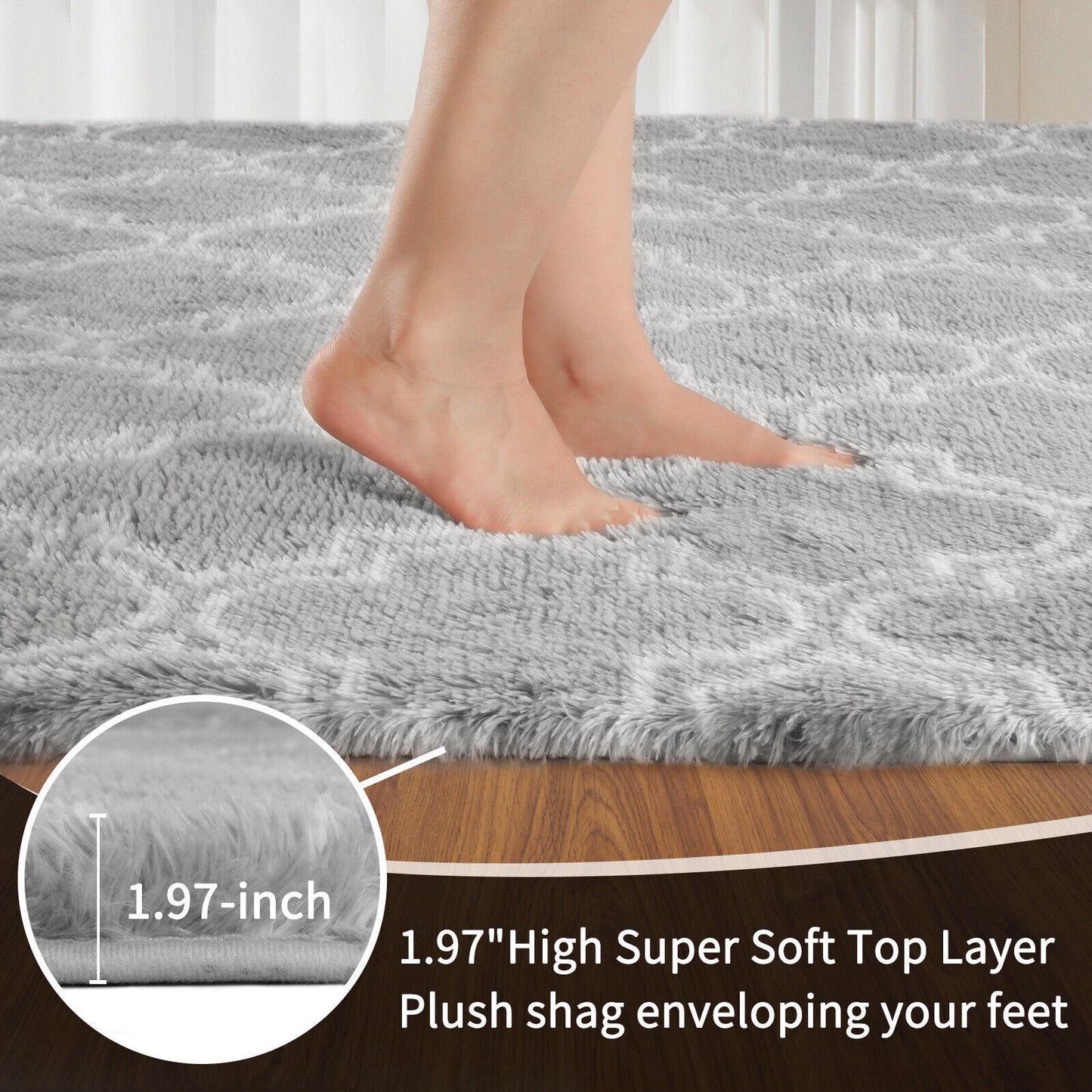 Large Grey Shaggy Area Rug – Ultra-Soft Fluffy Carpet with Non-Slip Bottom for Living Room & Bedroom