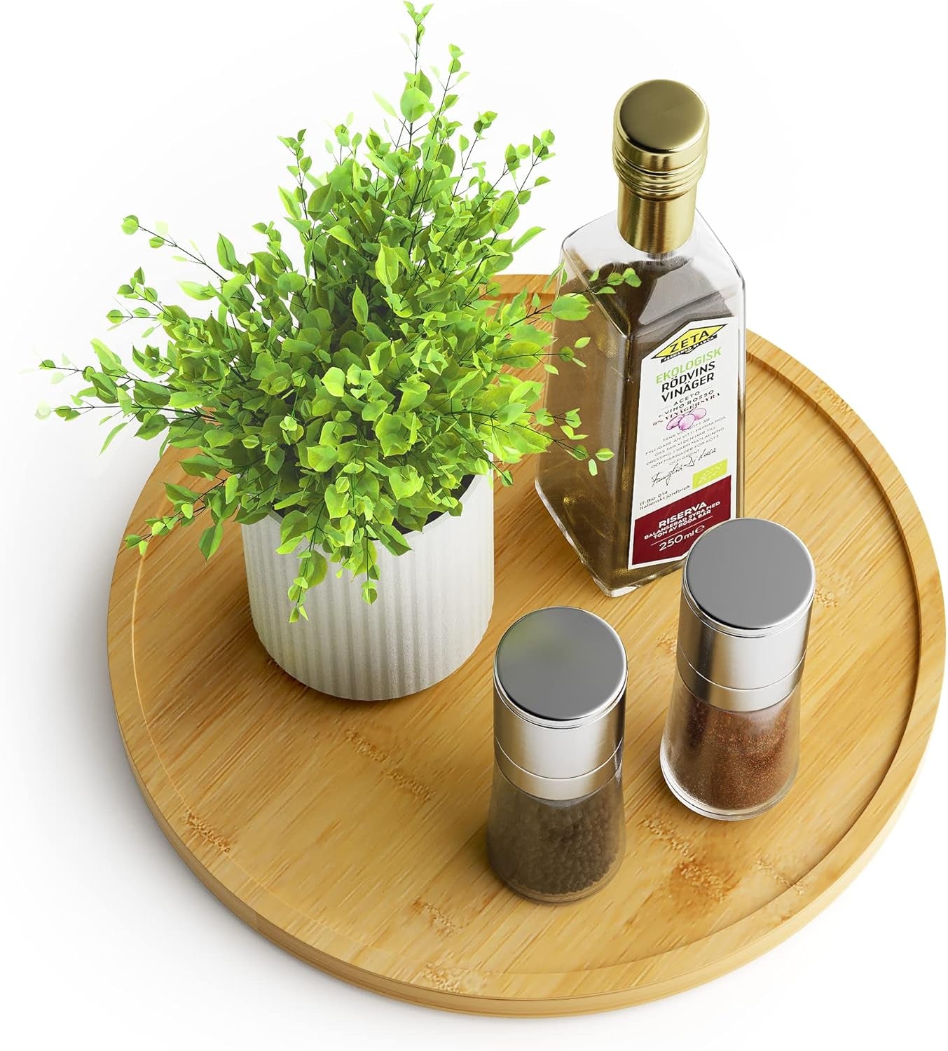 10" Bamboo Lazy Susan Organizer – Non-Skid Rotating Turntable for Kitchen, Countertop & Pantry (White Base)