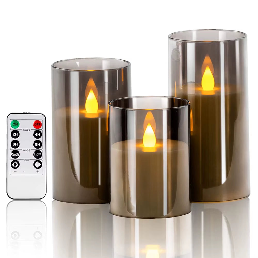 Set of 3 LED Flameless Candles – Acrylic Battery Candles with Remote Control & Timer, Warm Glow for Weddings, Holidays & Home Decor