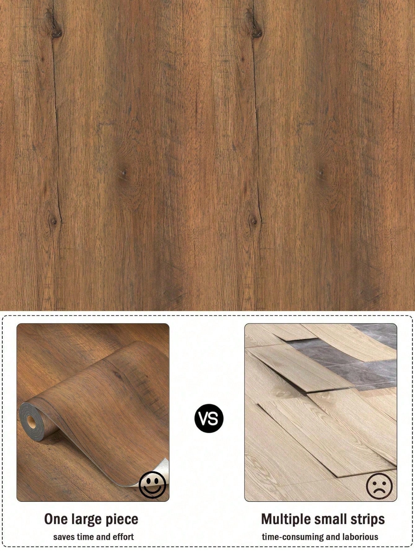 Peel & Stick Vinyl Flooring Roll – 300cm/118in Self-Adhesive Waterproof Wood Plank Floor Covering for Any Room