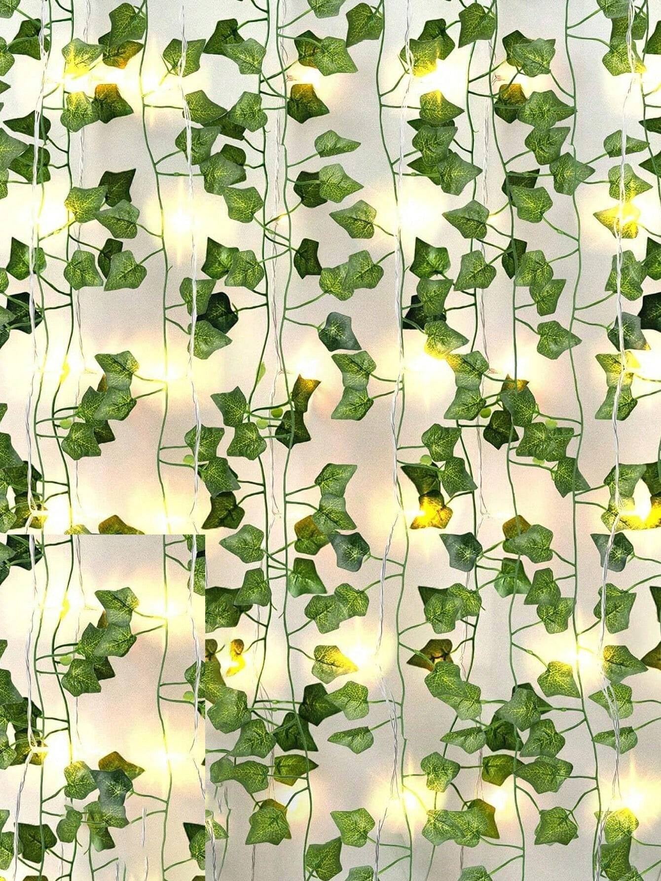 12Pcs Artificial Vine with LED String Lights – Green Leaf Fairy Vines for Bedroom, Garden, Party & Holiday Décor