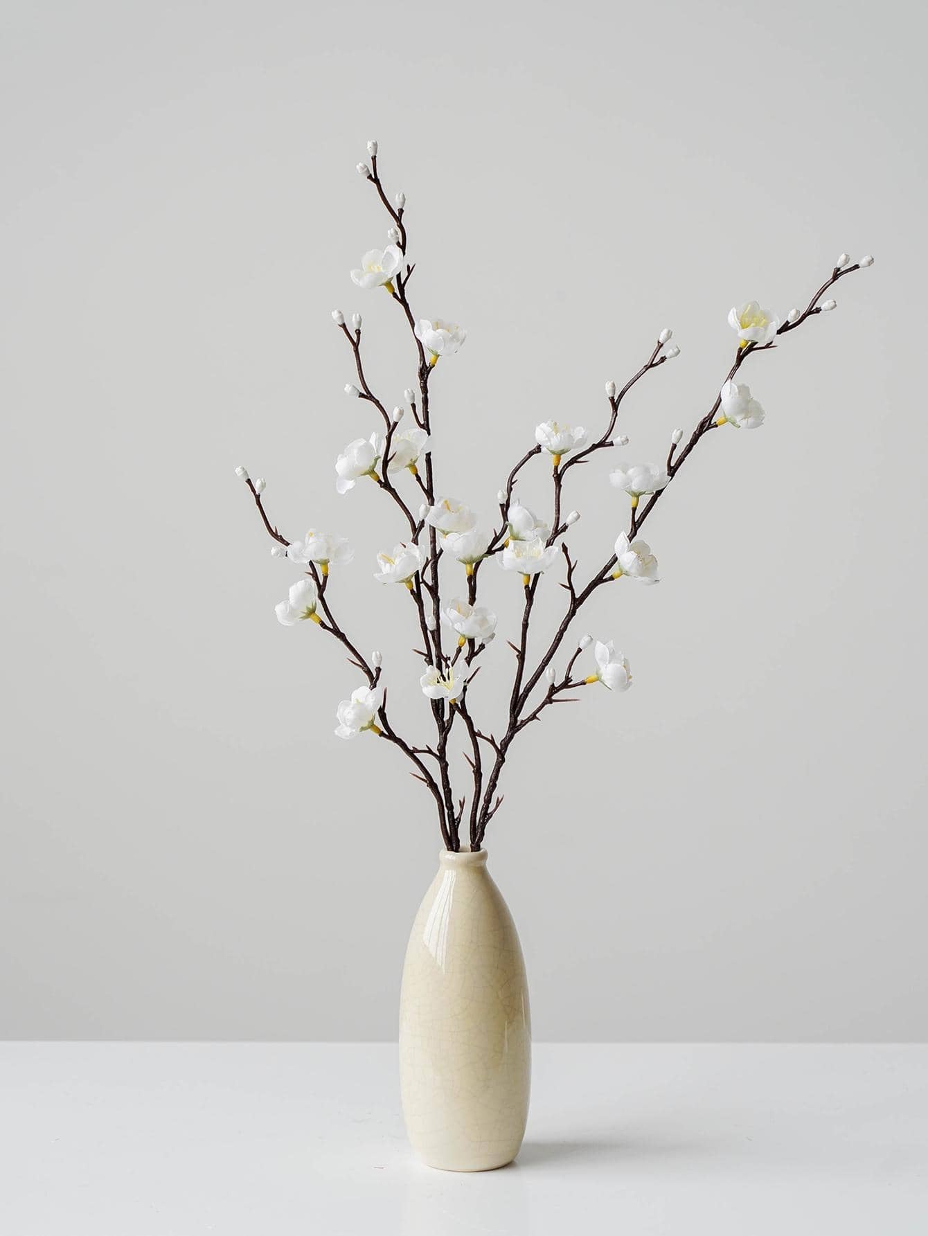 4/8Pcs Artificial White Plum Blossom Stems – 21.7" Faux Wintersweet Flowers for Home, Office & Event Decor