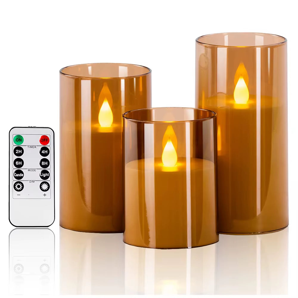 Set of 3 LED Flameless Candles – Acrylic Battery Candles with Remote Control & Timer, Warm Glow for Weddings, Holidays & Home Decor