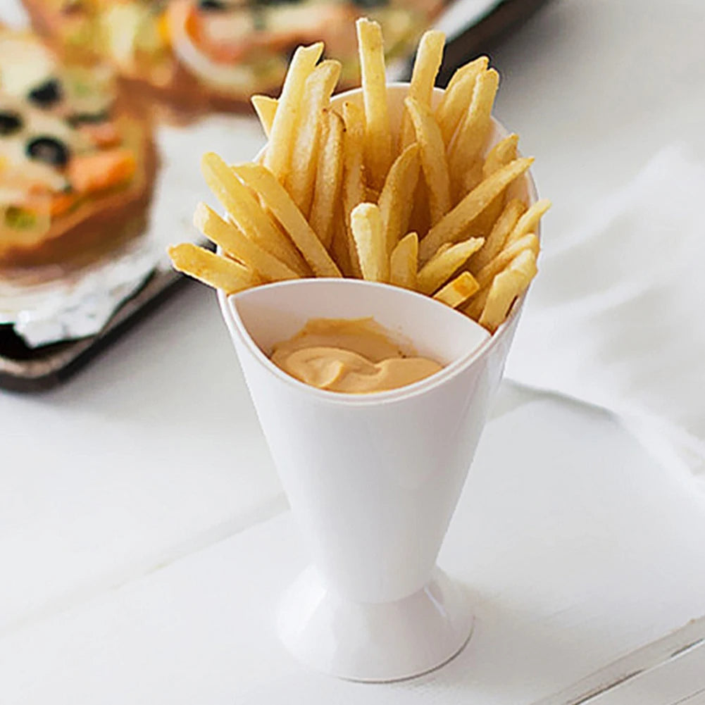 Modern Snack Cone Holder with Dual Dip Cups – Sleek French Fry & Sauce Serving Solution