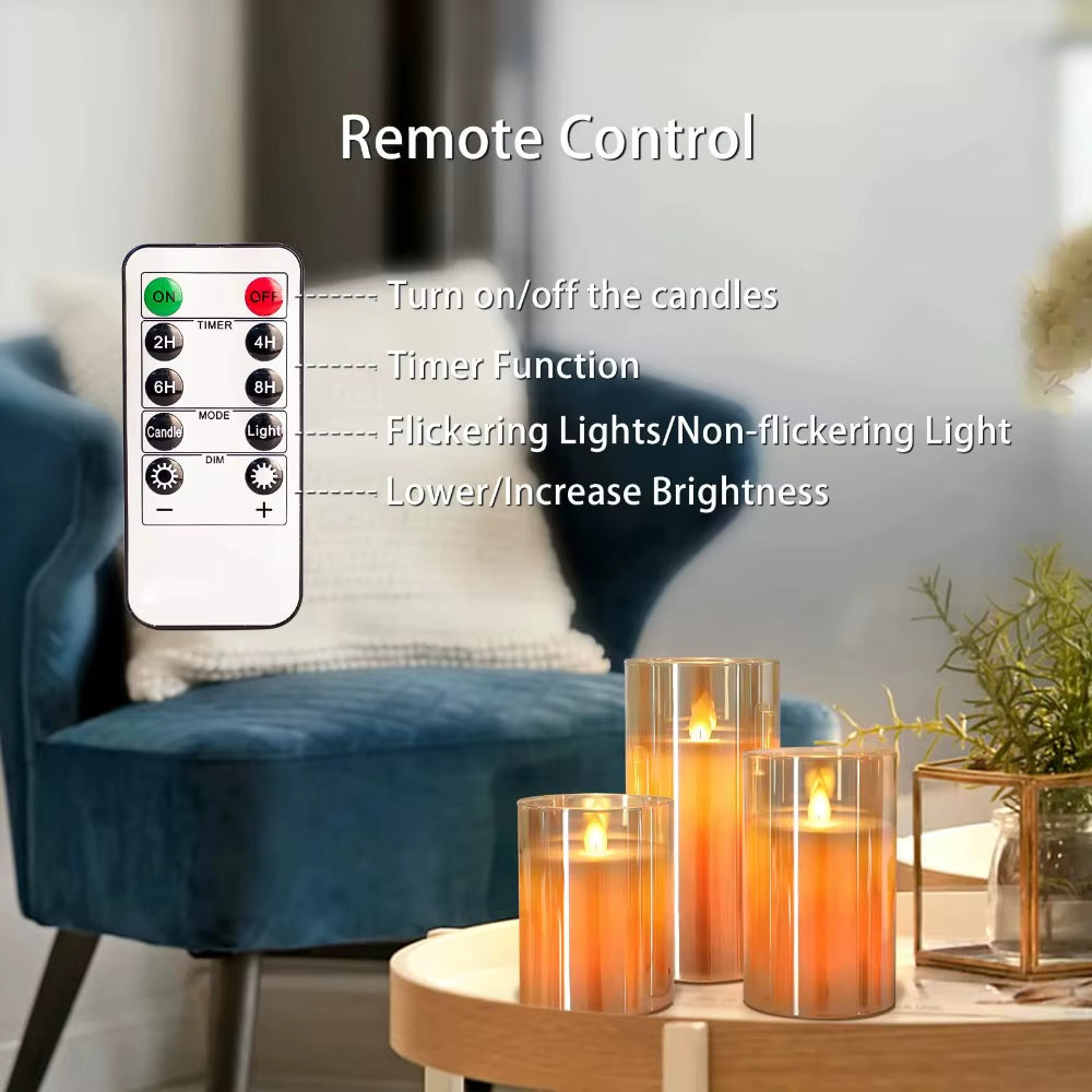 Set of 3 LED Flameless Candles – Acrylic Battery Candles with Remote Control & Timer, Warm Glow for Weddings, Holidays & Home Decor