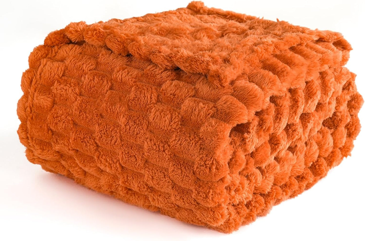 Flannel Fleece Throw Blanket(50X70 Inches), Big 3D Clouds Stylish Hexagon Jacquard Decorative Fuzzy Blankets for Household, Camping, and Travel, Super Soft Cozy, Burnt Orange