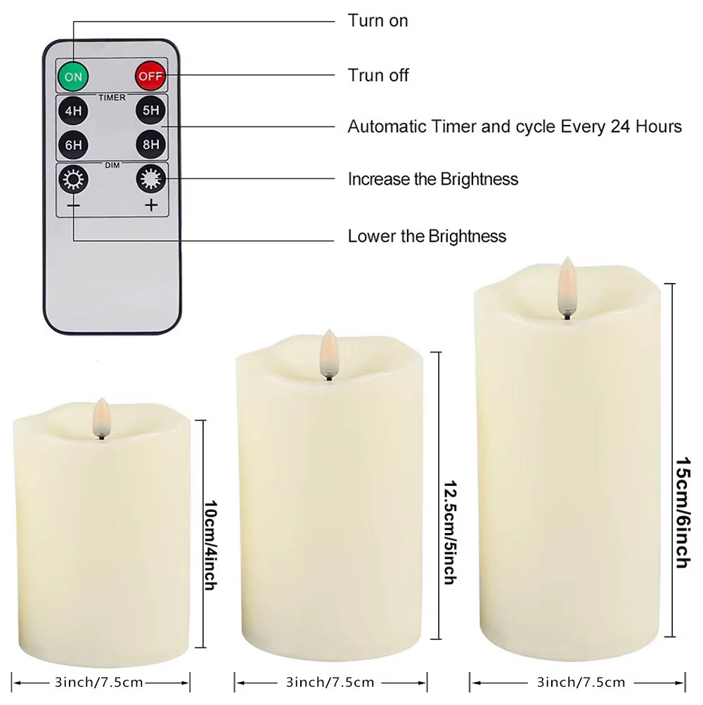 Set of 3 LED Flameless Candles – Acrylic Battery Candles with Remote Control & Timer, Warm Glow for Weddings, Holidays & Home Decor
