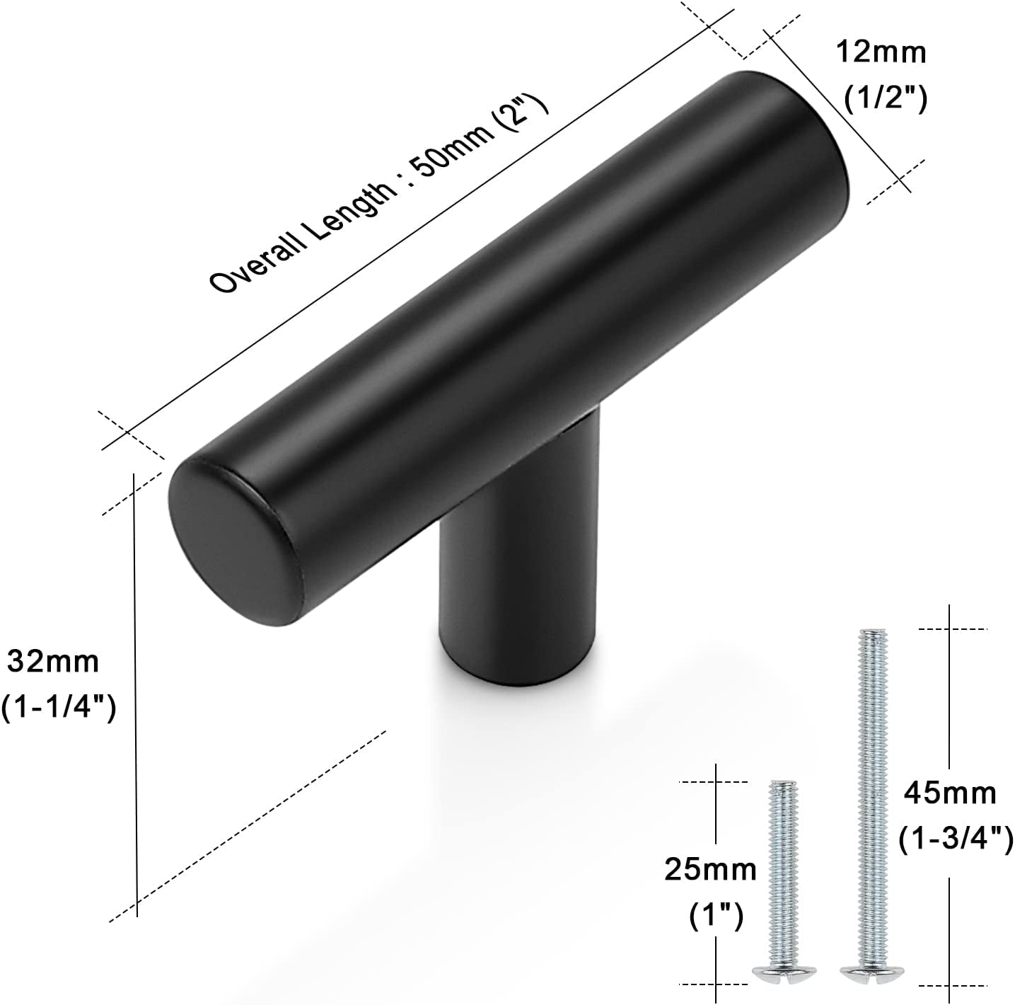 10-Pack Matte Black T-Bar Cabinet Knobs – 2-Inch Stainless Steel Pulls for Kitchen, Dresser & Bathroom Cabinets