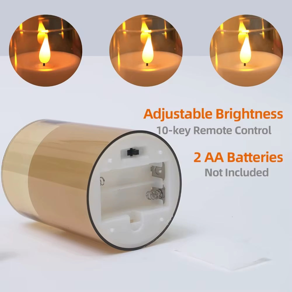 Set of 3 LED Flameless Candles – Acrylic Battery Candles with Remote Control & Timer, Warm Glow for Weddings, Holidays & Home Decor
