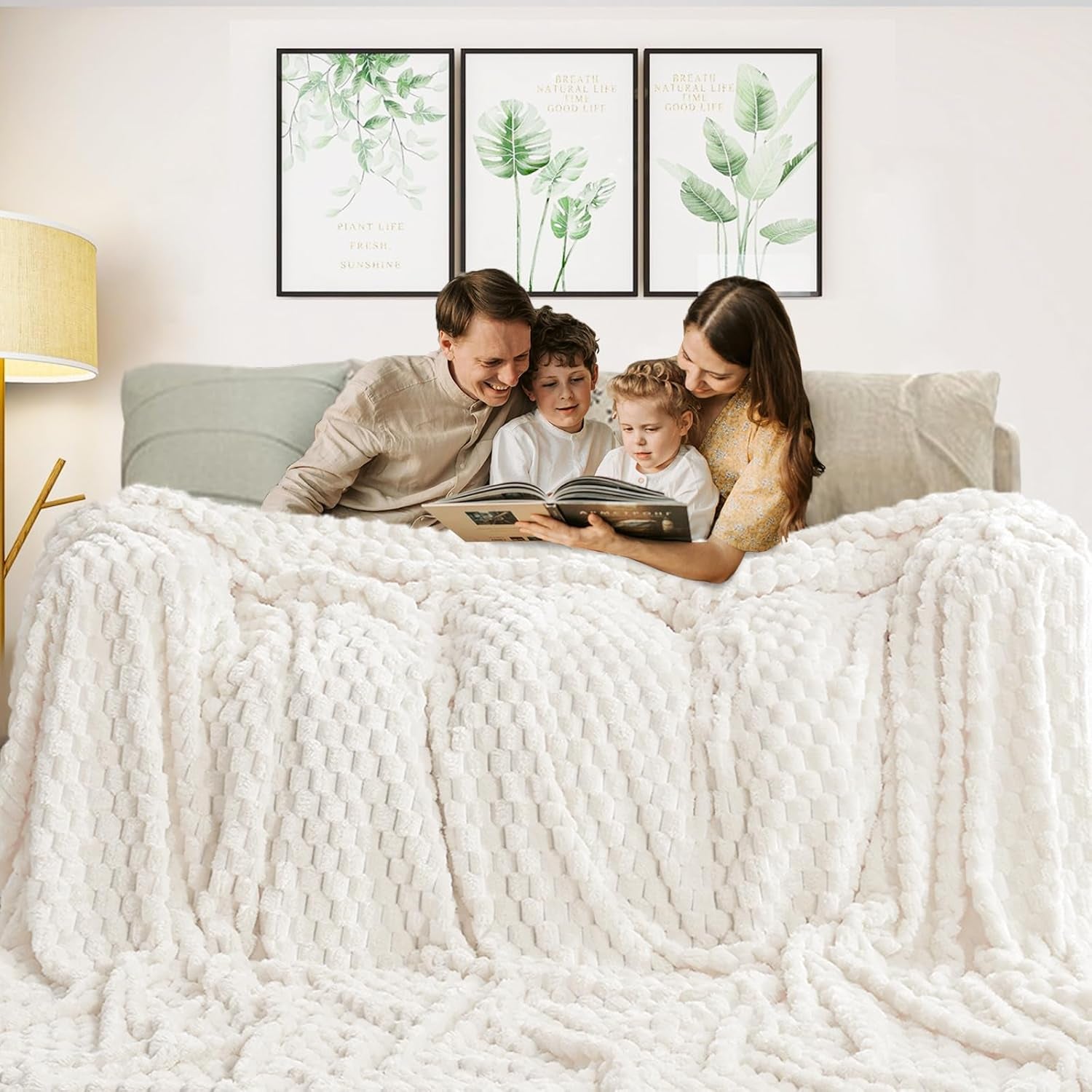 Flannel Fleece Throw Blanket(50X70 Inches), Big 3D Clouds Stylish Hexagon Jacquard Decorative Fuzzy Blankets for Household, Camping, and Travel, Super Soft Cozy, Burnt Orange