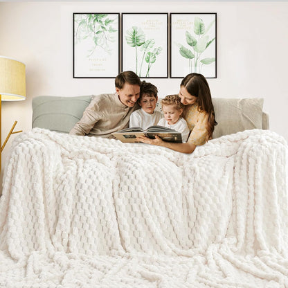 Flannel Fleece Throw Blanket(50X70 Inches), Big 3D Clouds Stylish Hexagon Jacquard Decorative Fuzzy Blankets for Household, Camping, and Travel, Super Soft Cozy, Burnt Orange