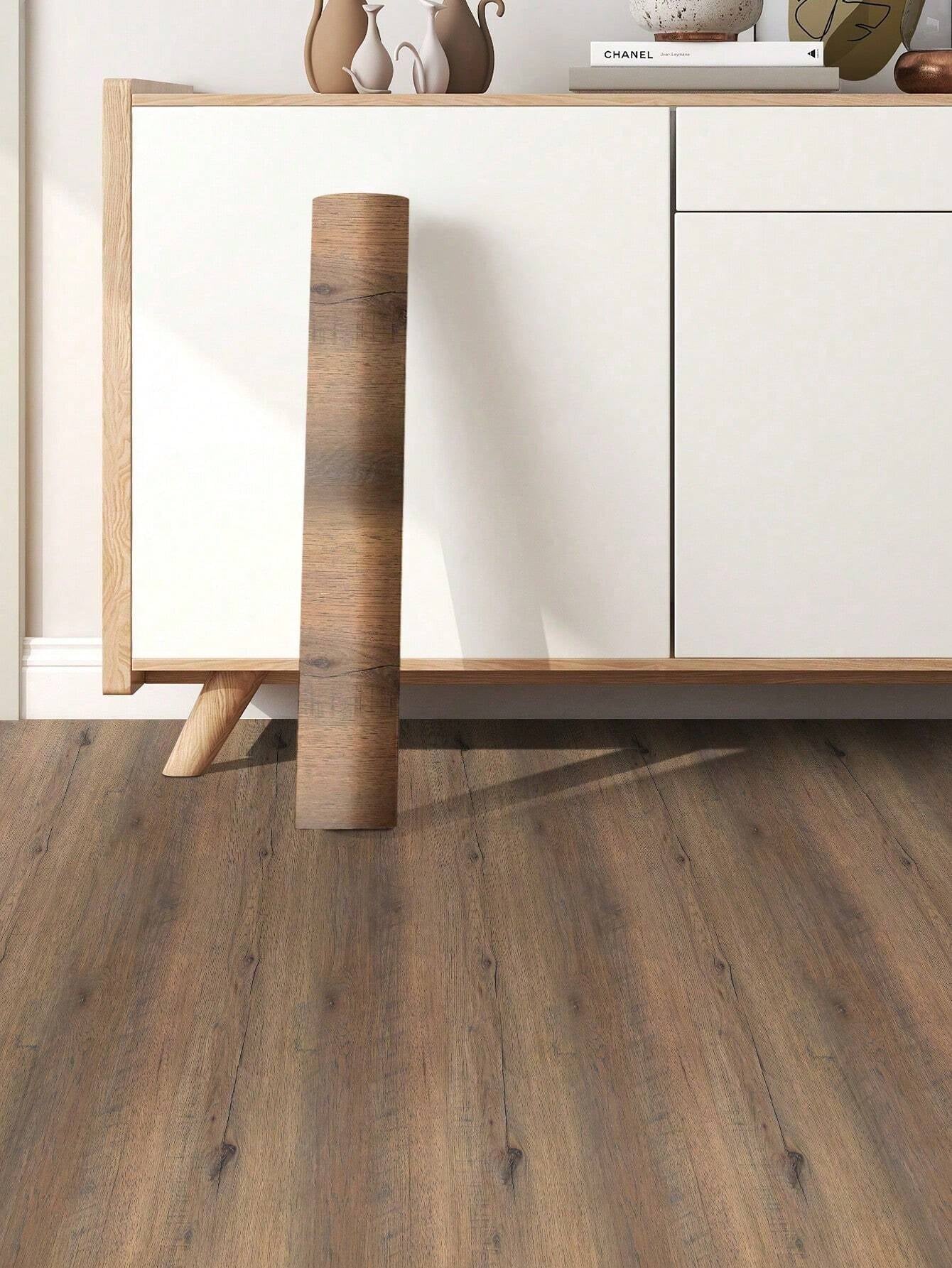 Peel & Stick Vinyl Flooring Roll – 300cm/118in Self-Adhesive Waterproof Wood Plank Floor Covering for Any Room
