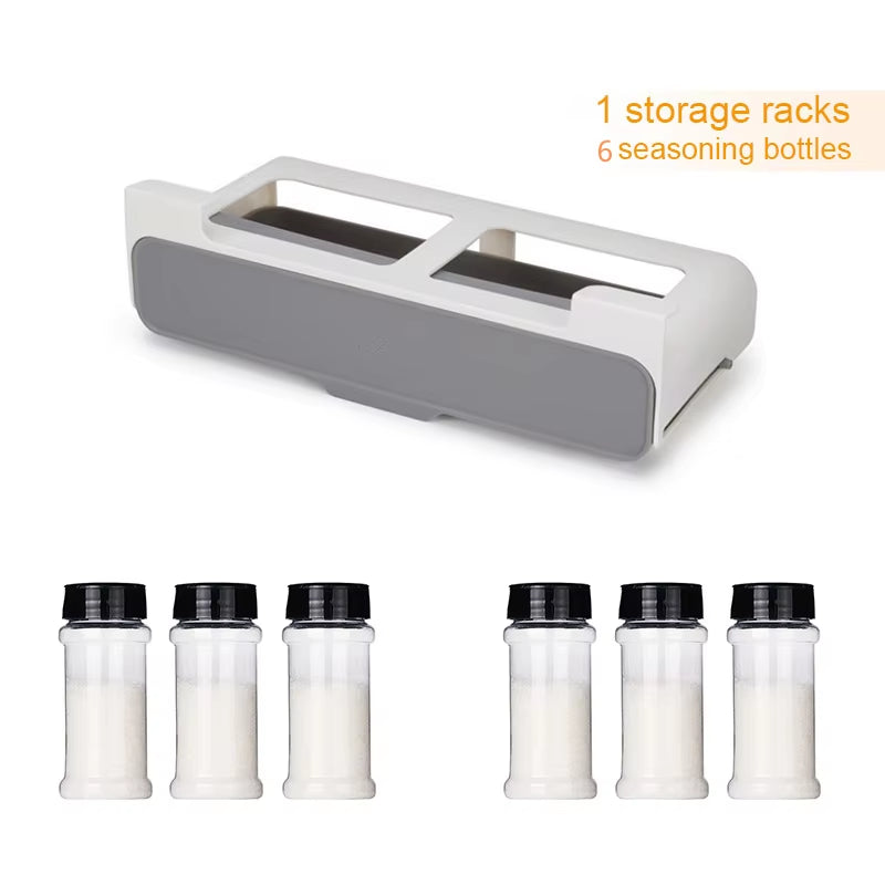 Under-Shelf Spice Rack Drawer – Self-Adhesive Pull-Out Organizer for Kitchen Seasoning Bottles