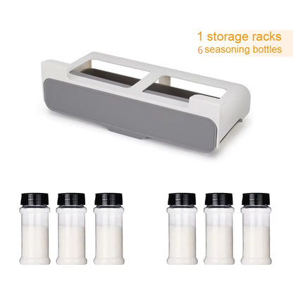 Under-Shelf Spice Rack Drawer – Self-Adhesive Pull-Out Organizer for Kitchen Seasoning Bottles
