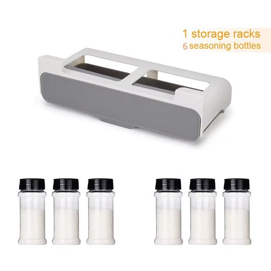Under-Shelf Spice Rack Drawer – Self-Adhesive Pull-Out Organizer for Kitchen Seasoning Bottles