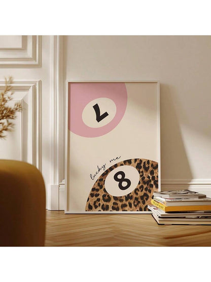 Preppy Leopard & Lucky 8 Ball Canvas Wall Art – Pink & Red Cheetah Prints (1/3Pcs, Unframed)