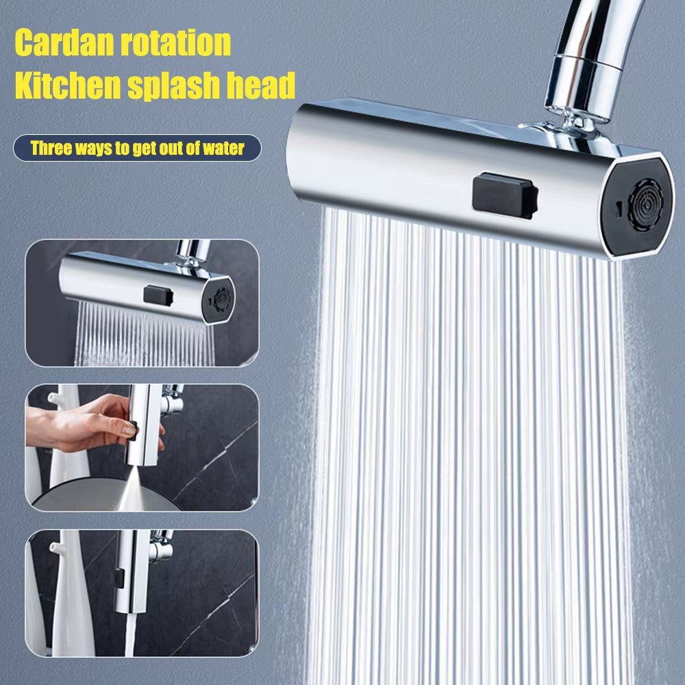 360° Swivel Waterfall Kitchen Faucet Extender – 3-Speed Universal Tap Sprayer for Sink, Bathroom & Basin