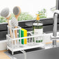Black Stainless Steel Kitchen Sink Caddy – Rotatable Spout Sponge Holder with Brush Organizer & Soap Storage