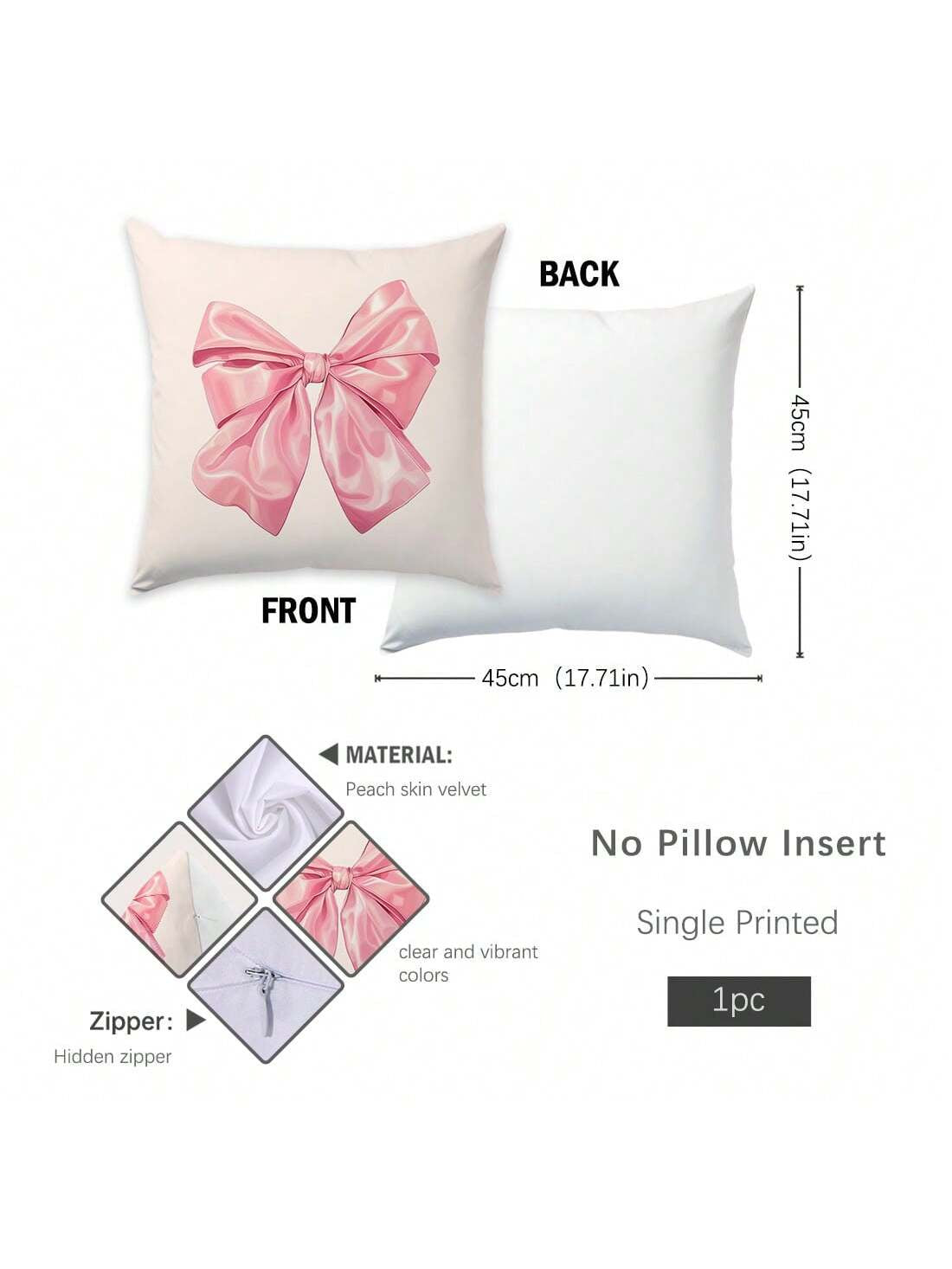4 Pcs Pink Bow Print Pillow Covers – 17.7" x 17.7" Decorative Cushion Covers for Sofa, Bed & More