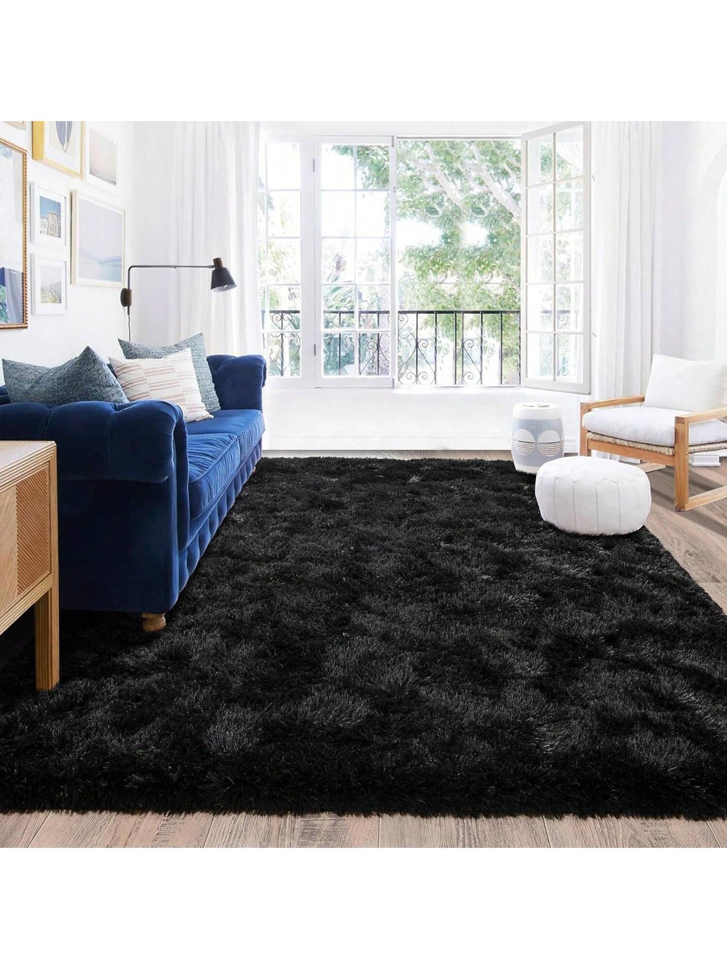 Black Fluffy Shag Rug – Soft Plush High-Pile Area Carpet for Bedroom, Living Room & Dorm Decor