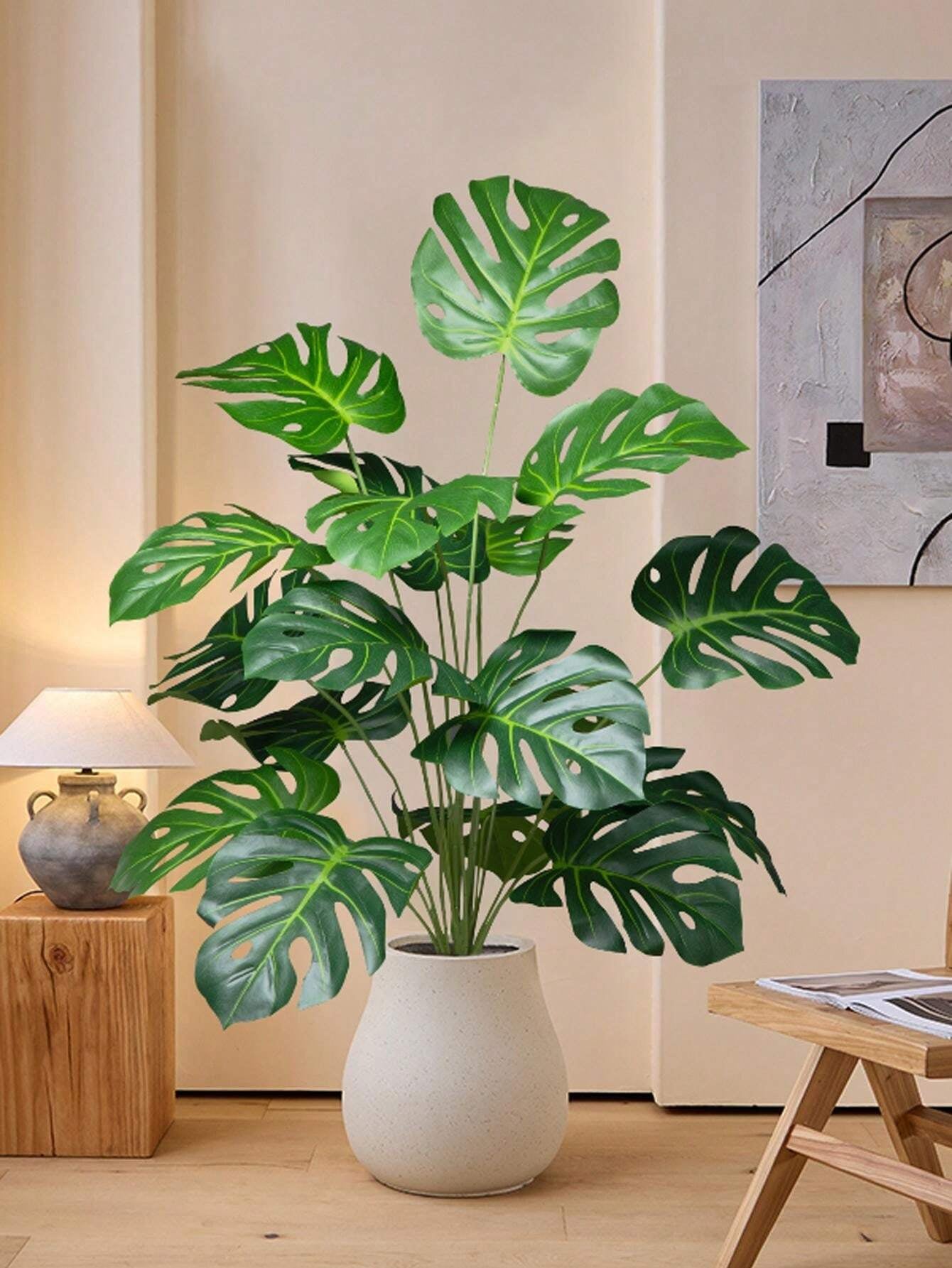 65cm Artificial Monstera Tree – 18 Forks Large Faux Tropical Plant with Turtle Leaves for Home & Garden Decor (No Pot)