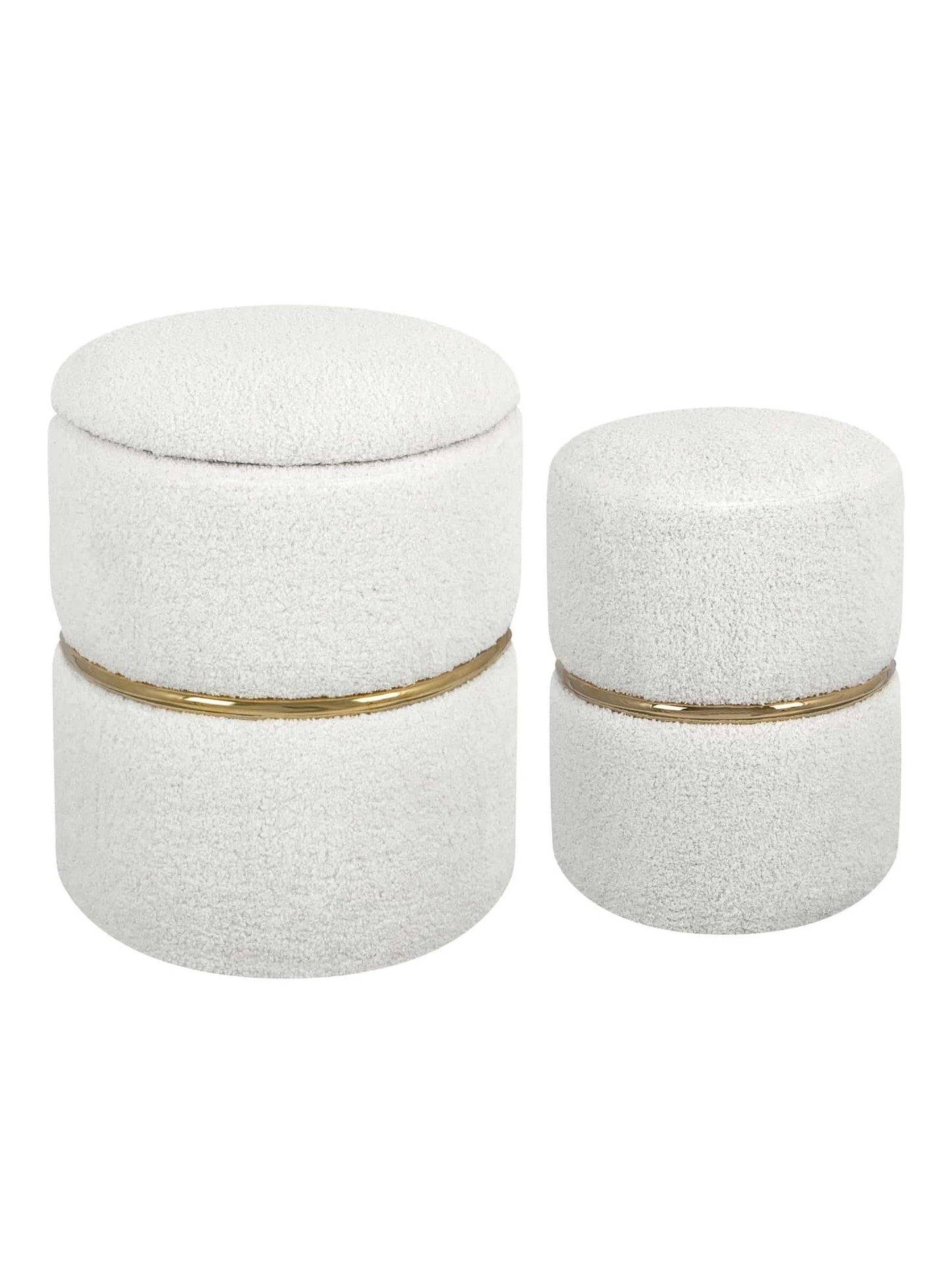 Set of 2 Round Sherpa Storage Ottomans – Plush Modern Footrest & Vanity Stool for Living Room or Bedroom