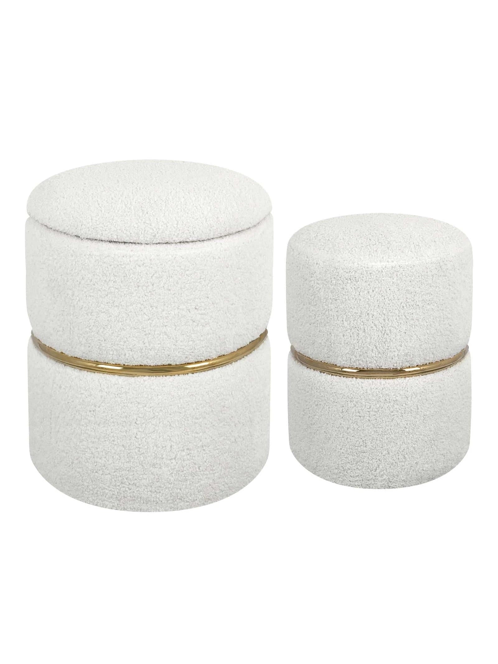 Set of 2 Round Sherpa Storage Ottomans – Plush Modern Footrest & Vanity Stool for Living Room or Bedroom