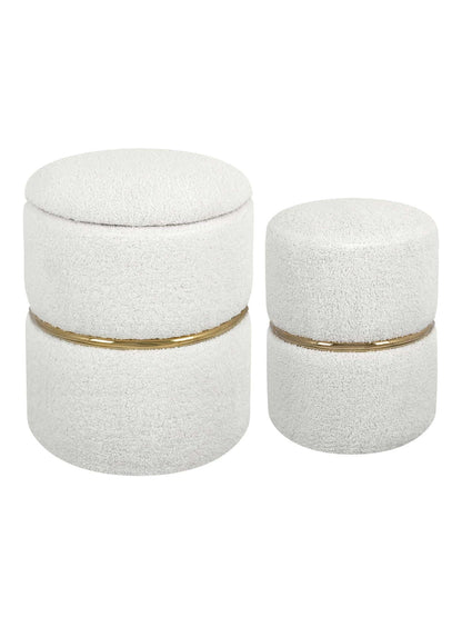 Set of 2 Round Sherpa Storage Ottomans – Plush Modern Footrest & Vanity Stool for Living Room or Bedroom